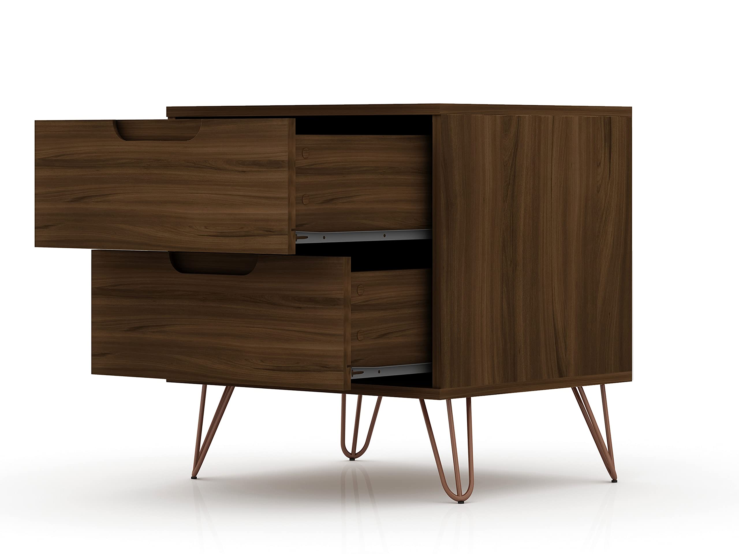 Mid Century Modern Nightstands Set of 2 - Manhattan Comfort Rockefeller Bedside Tables with Drawers, Minimalist Display & Storage Organizer - Brown Wood Bedroom Furniture for Master Bedroom, Guest Room or Living Room