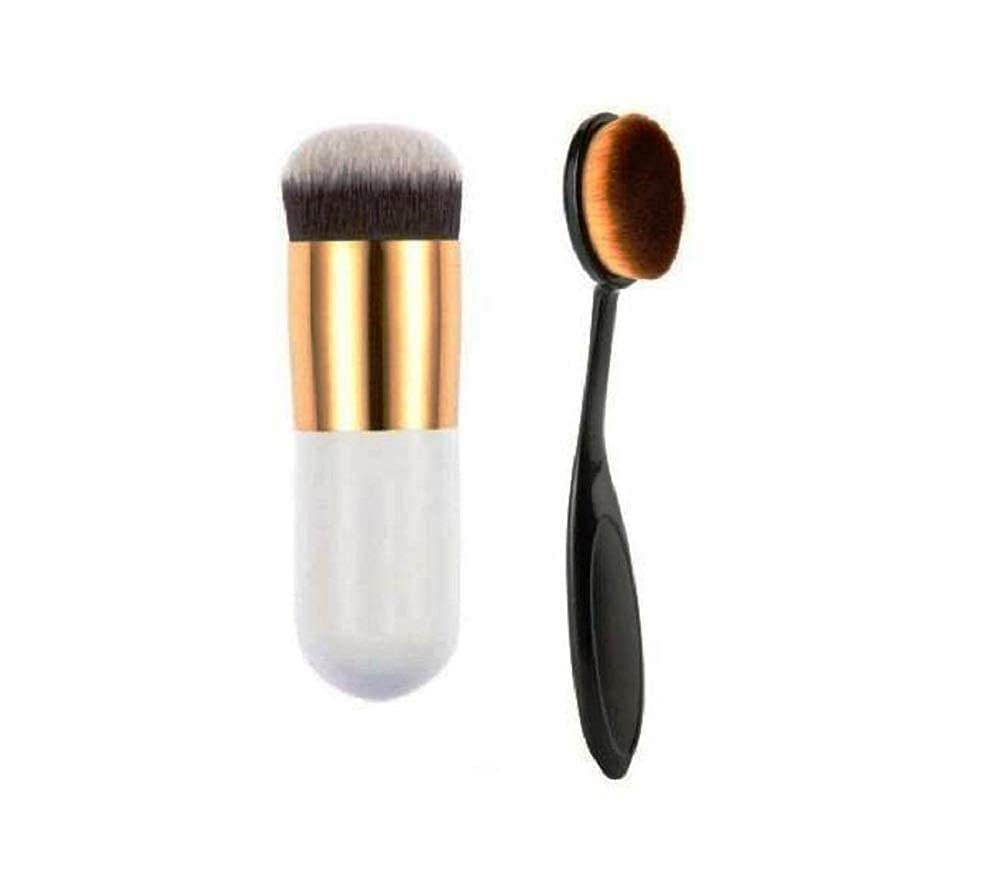 GOLD MAX Professional White & Black Oval Foundation Brush Set for Women - Perfect for Makeup, Travel, Parties, Birthdays & College Essentials