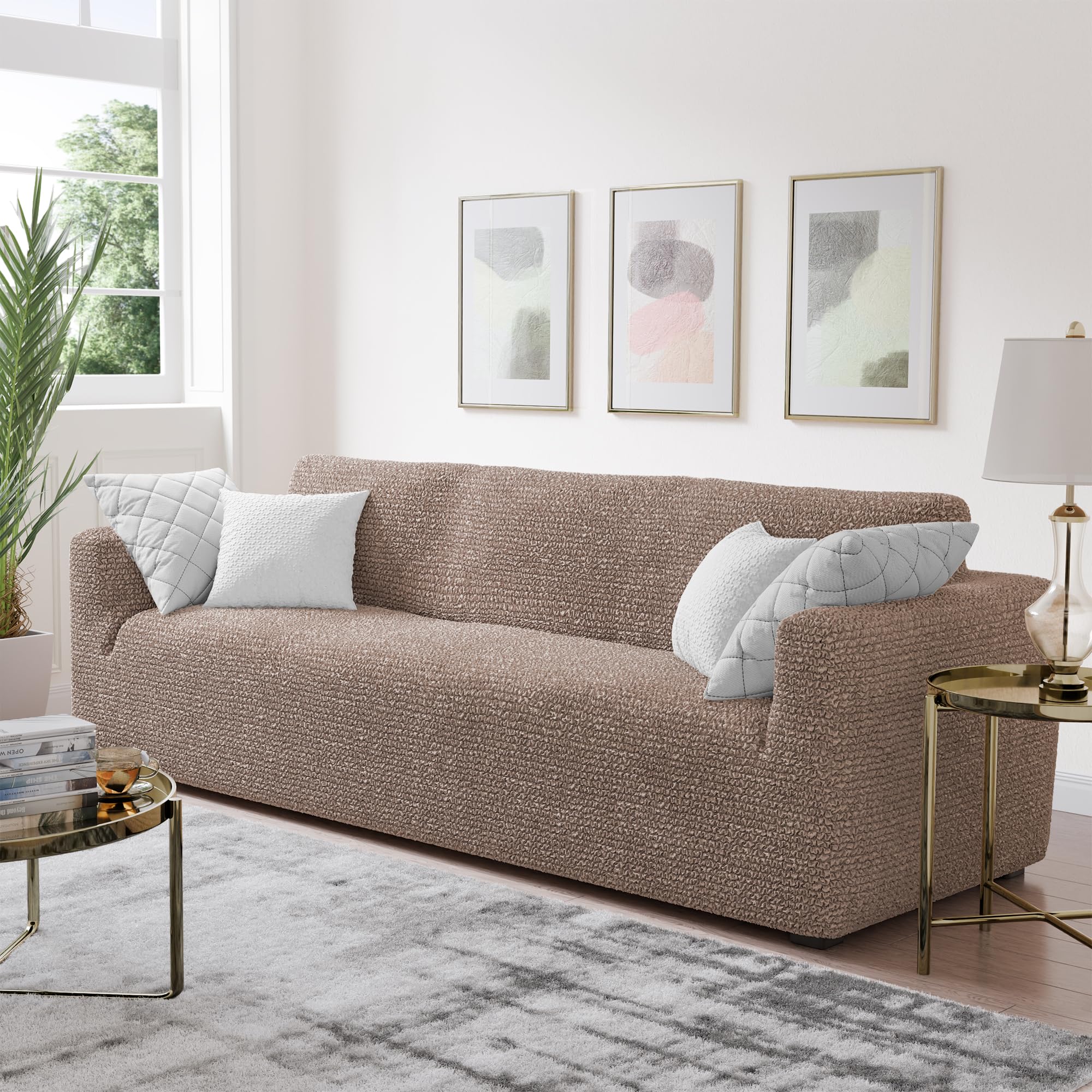 PAULATO BY GA.I.CO Stretch Sofa Slipcover - 1-Piece Washable Couch Cover with Soft Polyester Fabric, Pet-Friendly Furniture Protector - Microfiber Collection in Marsala Color - Perfect for Living Room, Family Room & Pet Owners