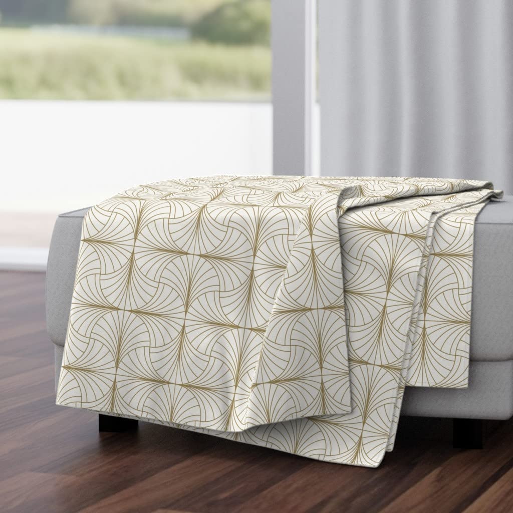 Soft Plush Minky Throw Blanket 50x70 Inches - Wave Gold White Art Deco Geometric Print | Cozy Vintage Style Blanket for Sofa, Bed & Home Decor