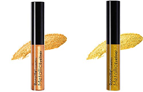 Ronzille Glitter Liquid Eyeliner - Waterproof & Long Lasting - Gold & Rose Gold (2 Pack) - Perfect for Parties, Festivals & Special Occasions