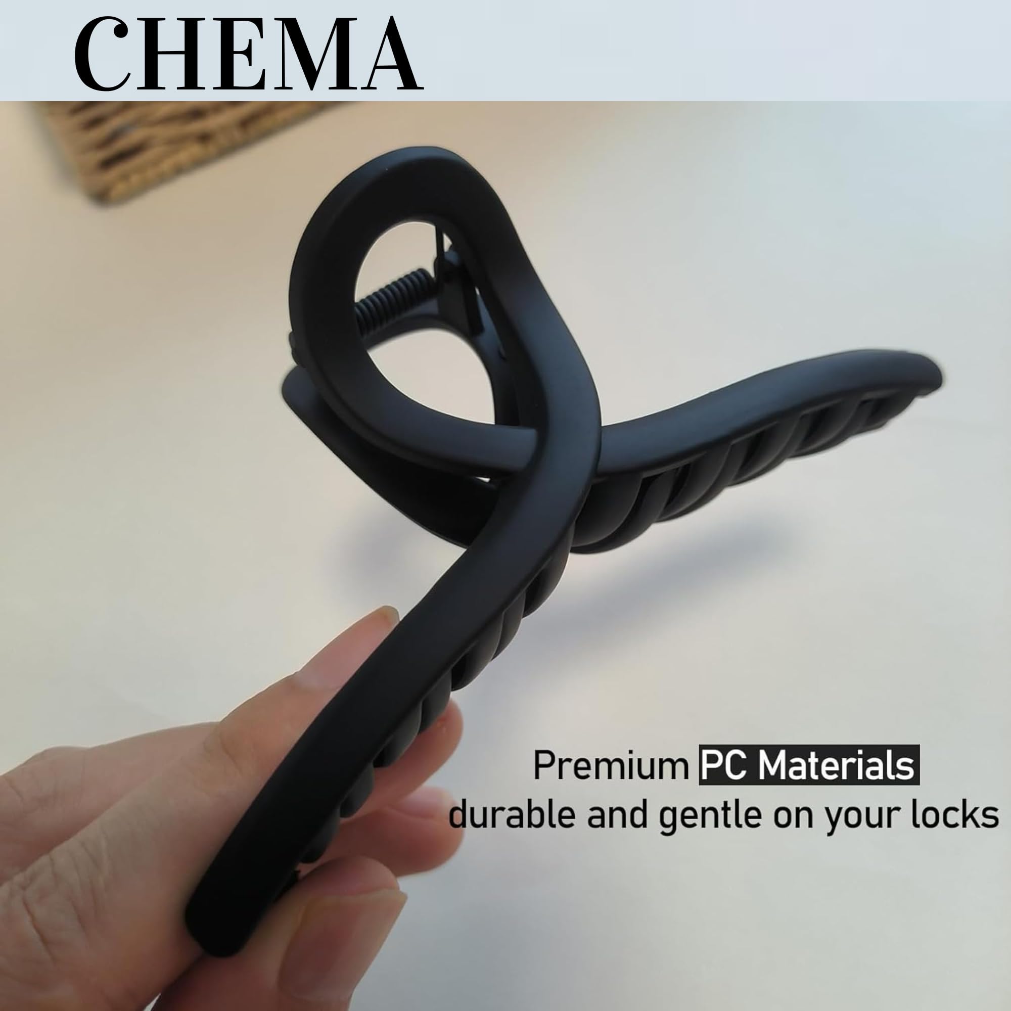 Chema 3 Pack Extra Large No Slip Matte Hair Claw Clips - Strong Hold Butterfly Jaw Clips for Women & Girls with Thin, Fine or Thick Hair - Perfect for Ponytails, Buns and Everyday Hairstyles
