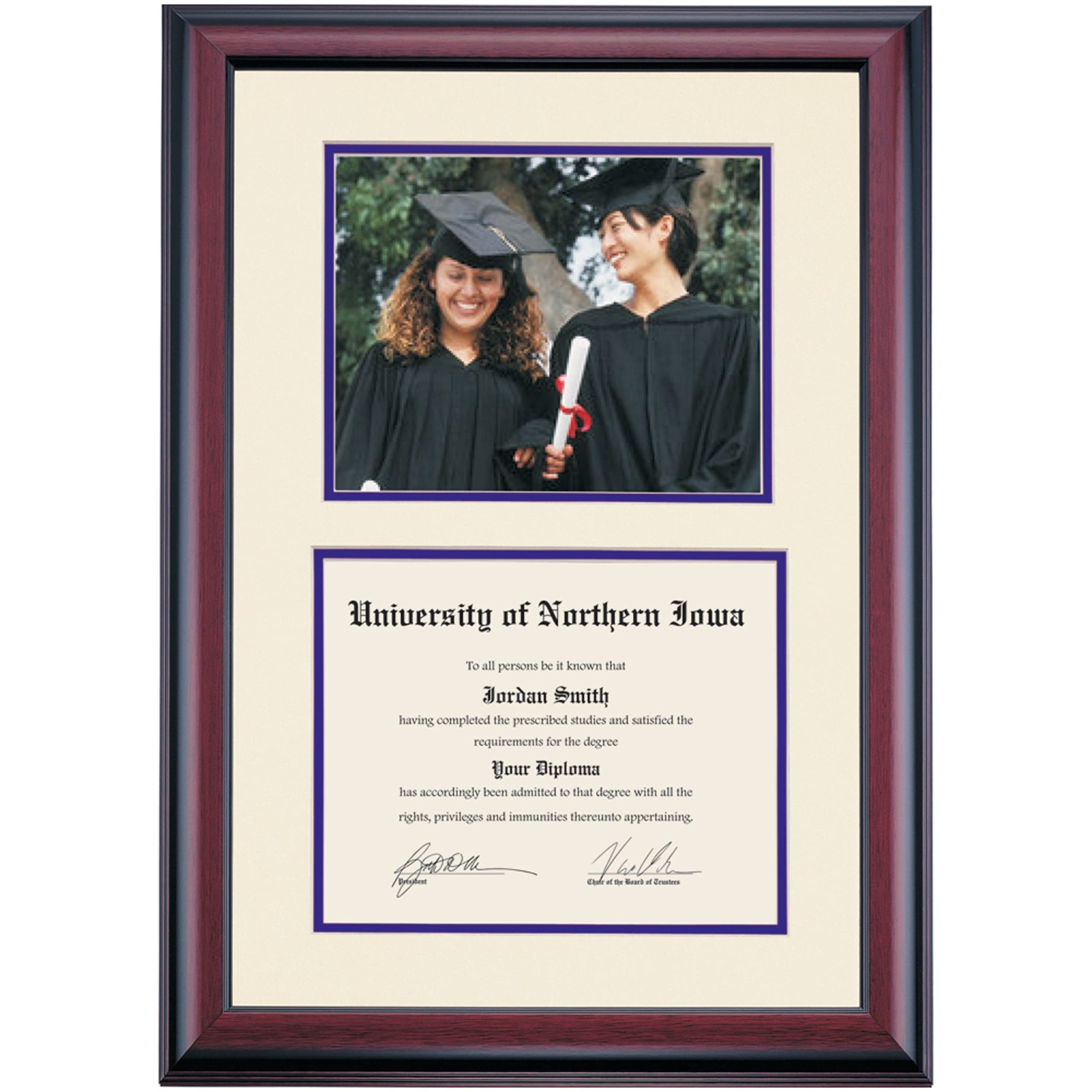 UNI Panthers Diploma Frame for University of Northern Iowa Graduates | 8.5x11 Premium Display for Certificates & Photos | Ivory & Purple Mat with Photo Opening | Perfect Graduation Gift for College Students & Alumni
