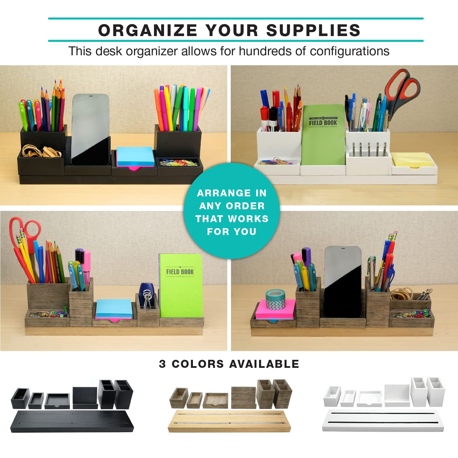 Magnetic Desk Organizer with 6 Removable Compartments - Perfect for Organizing Pens, Pencils, Post-It Notes, Paper Clips, Office Supplies & Smartphones | White | Ideal for Home Office, Study Desk & Workspace Organization