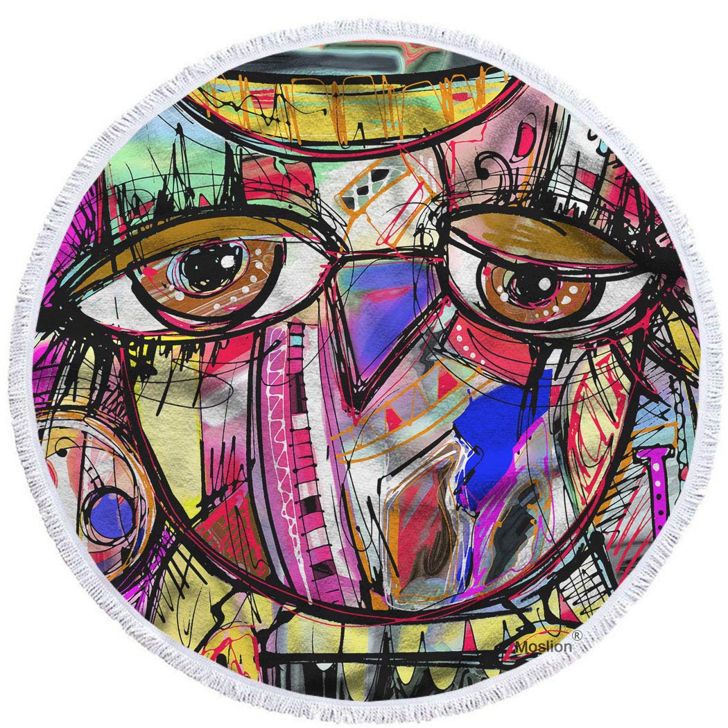 Moslion Owl Round Beach Towels - Oversized 63 Inch, Soft Microfiber Polyester, Abstract Digital Art Design - Perfect for Beach, Pool, Picnic & Outdoor Activities