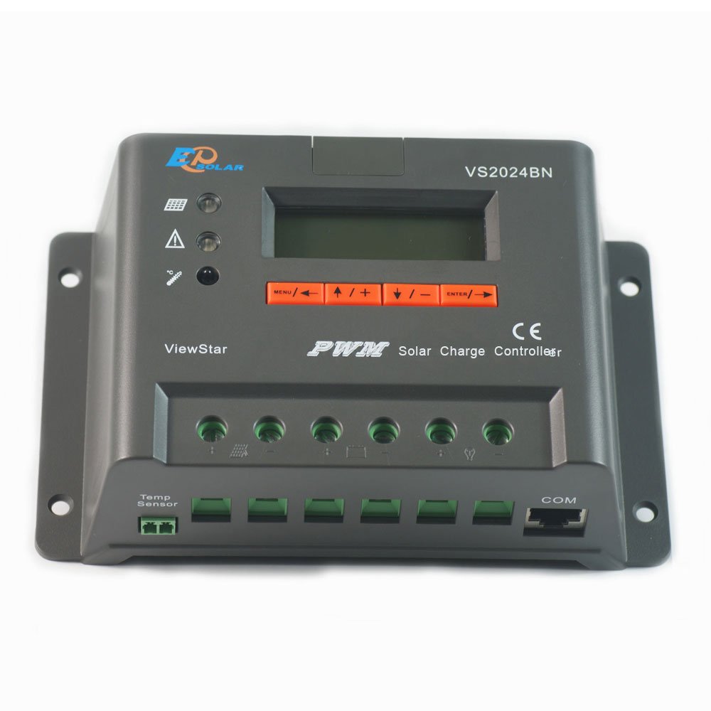 Viewstar VS2024BN 20A PWM Solar Charge Controller 12V/24V with LCD Display - Efficient Battery Charging for Solar Panels, RV, Marine & Off-Grid Power Systems