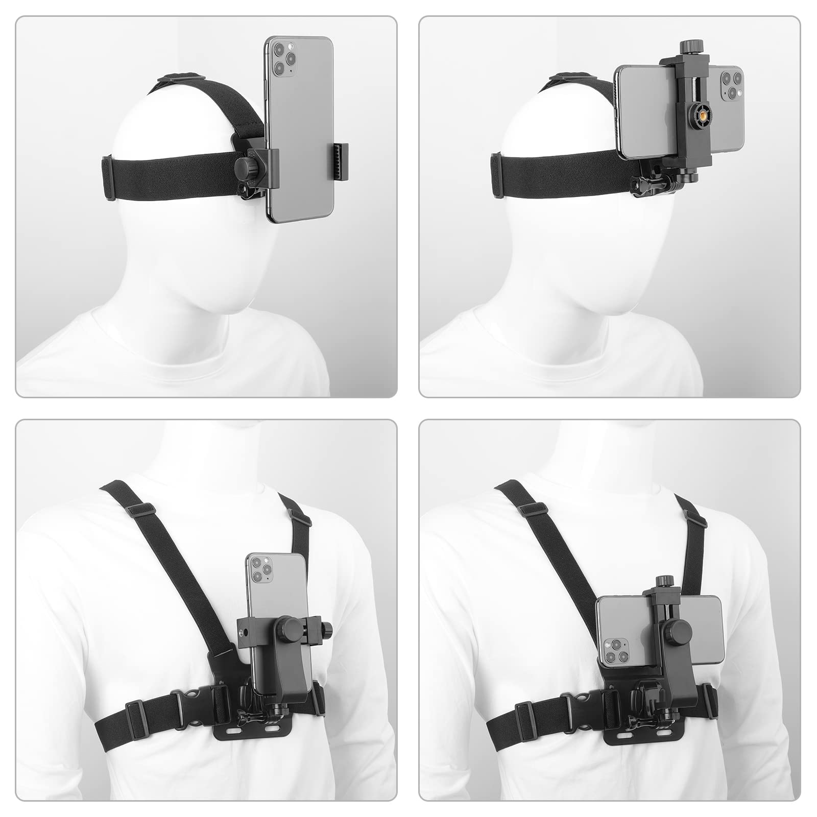 ChromLives 3-in-1 Hands Free Phone Mount Set - Adjustable Neck, Head & Chest Strap Holder for iPhone, GoPro Hero & Smartphones - Perfect for Running, Cycling, Hiking & Outdoor Activities