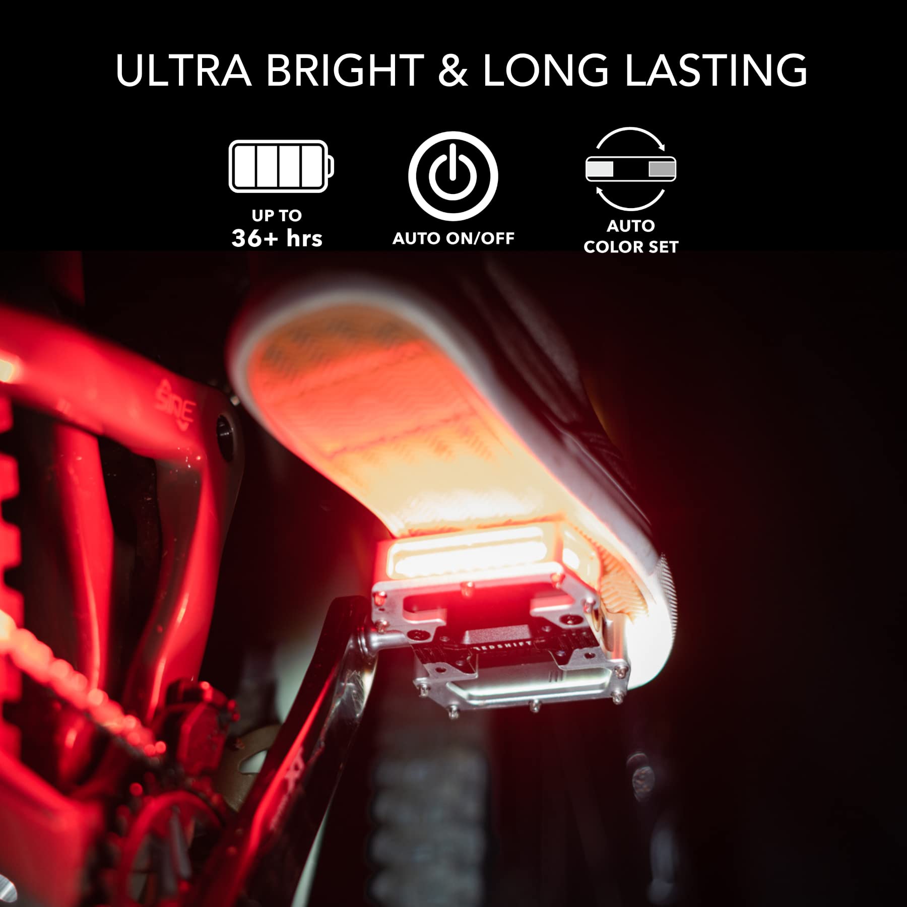 REDSHIFT ARCLIGHT PRO LED Bike Pedals - USB Rechargeable Flat Bicycle Pedals with Auto On/Off, 36+ Hour Battery, Weatherproof Aluminum Design, 9/16