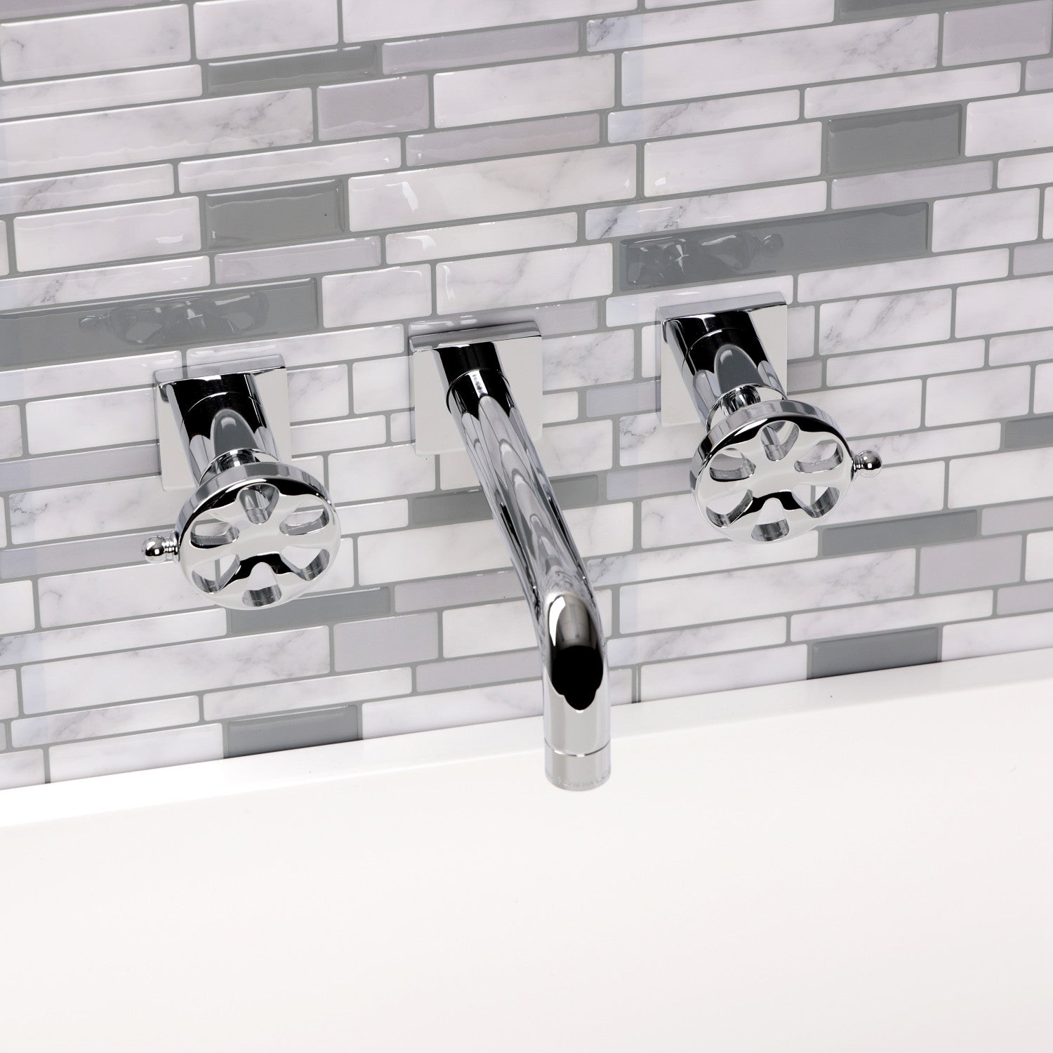 Belknap KS6121RX Double Handle 3 Hole Wall Mount Bathroom Faucet in Polished Chrome - Perfect for Modern Bathroom Vanities and Spa-Like Showers