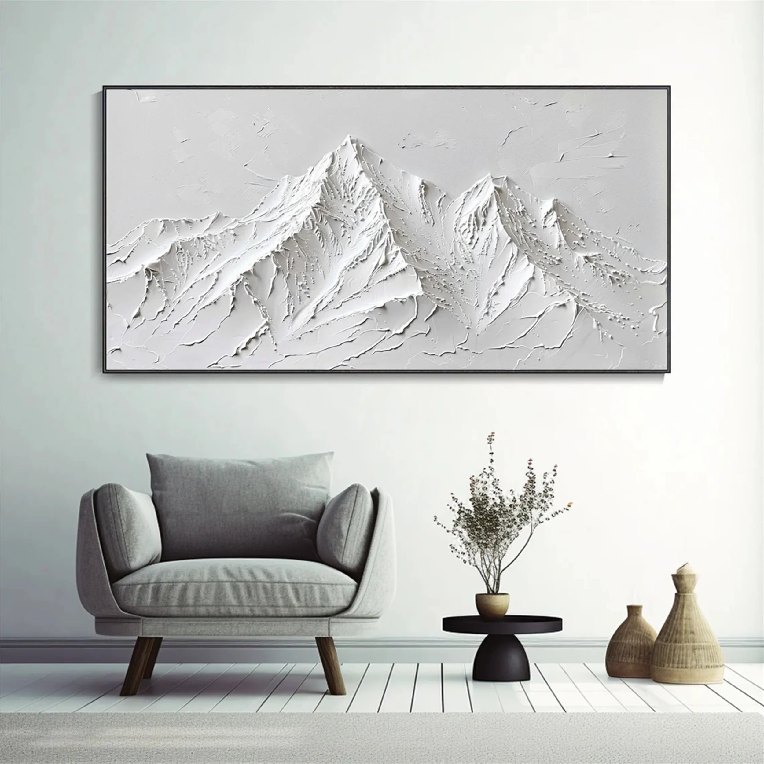 White Minimalist Textured Painting Canvas - Premium Abstract Wall Art for Modern Home Decor | Perfect for Living Room, Bedroom & Office