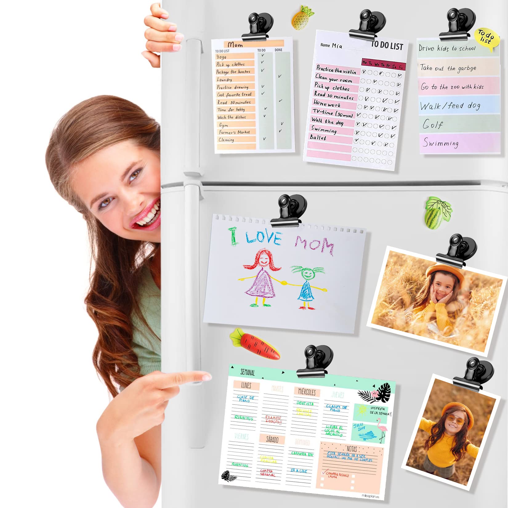VNDUEEY 6 Pack Black Refrigerator Magnets - Strong Magnetic Clips for Fridge, Whiteboard & Office Use - Perfect for Shopping Lists, Notes & Photos Display