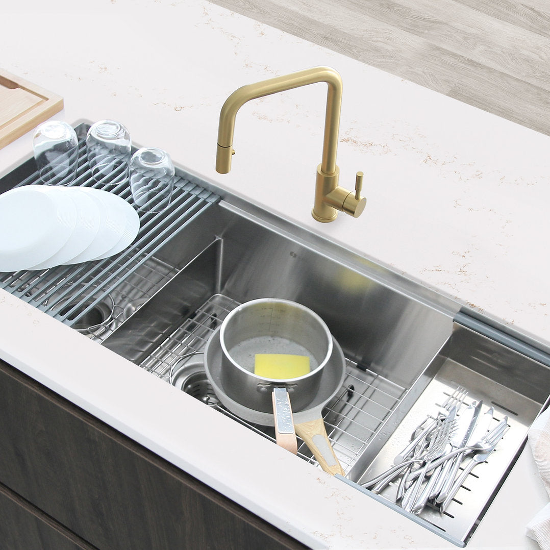 42 Inch Stainless Steel Undermount Double Bowl Kitchen Sink - Stylish S 642W 70/30 Workstation with Accessories | Perfect for Modern Kitchens, Restaurant Prep & Commercial Use