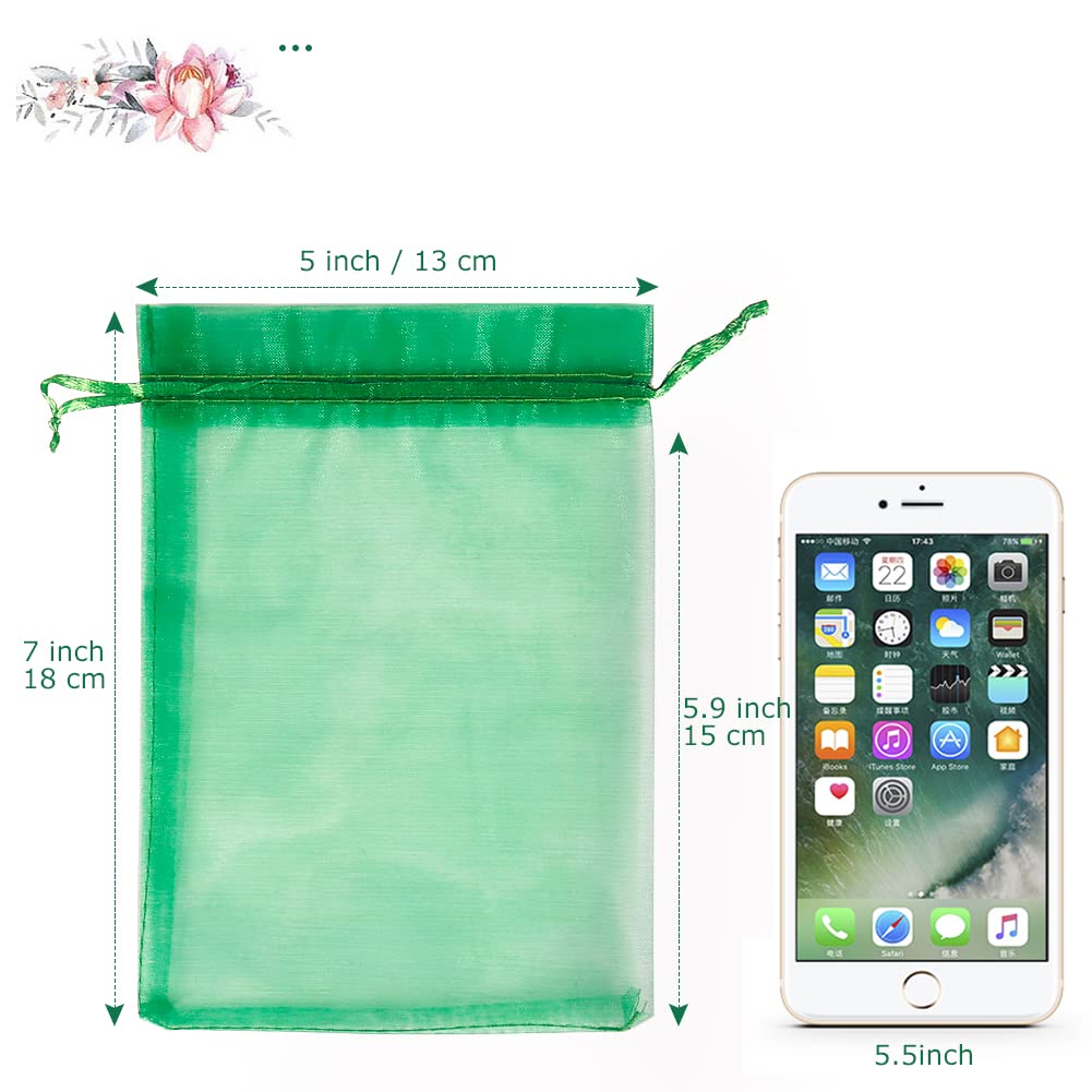 100pcs 5x7 Inch Green Organza Drawstring Bags - Mesh Gift Pouches for Jewelry, Christmas Candy & Party Favors - Perfect for Wedding, Baby Shower & Birthday Gifts