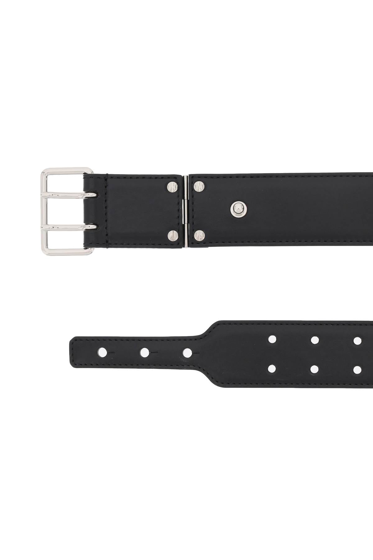 Alexander McQueen Military Style Leather Belt for Men - Classic Black & Silver Buckle Design - Perfect for Casual, Office & Formal Outfits