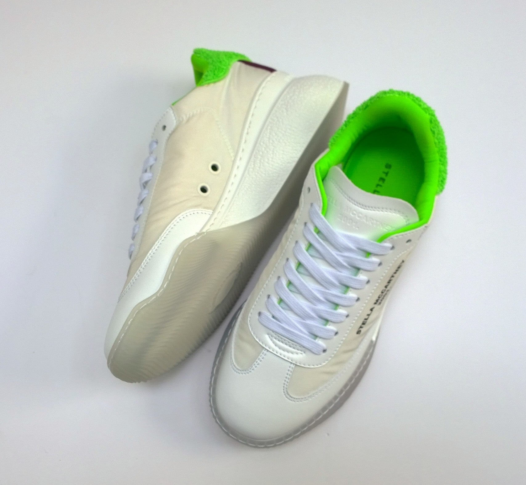 Stella McCartney Loop White & Lime Green Recycled Vegan Sneakers - Eco-Friendly Women's Fashion Shoes for Running, Walking & Casual Wear