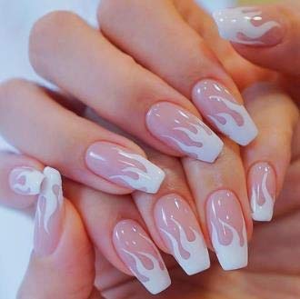 24pcs Short Fake Nails with Fire Design - Finished Artificial Nail Tips for Girls - Full Set Nail Art Decals for Beauty & Style - Perfect for Parties, Weddings, and Daily Wear