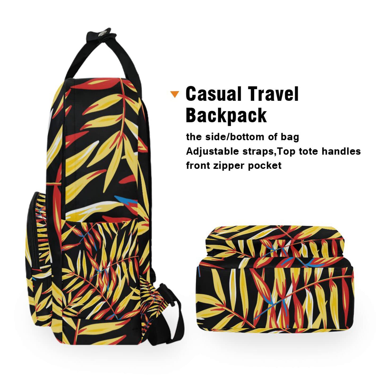 Acpiggto Laptop Backpack - Watercolor Tropical Palm Leaves Design, Lightweight Tote Shoulder Bag for Women & Men - Perfect for Travel, Hiking, Gym, Camping & Everyday Use | Summer Yellow & Red Hippie Style Daypack
