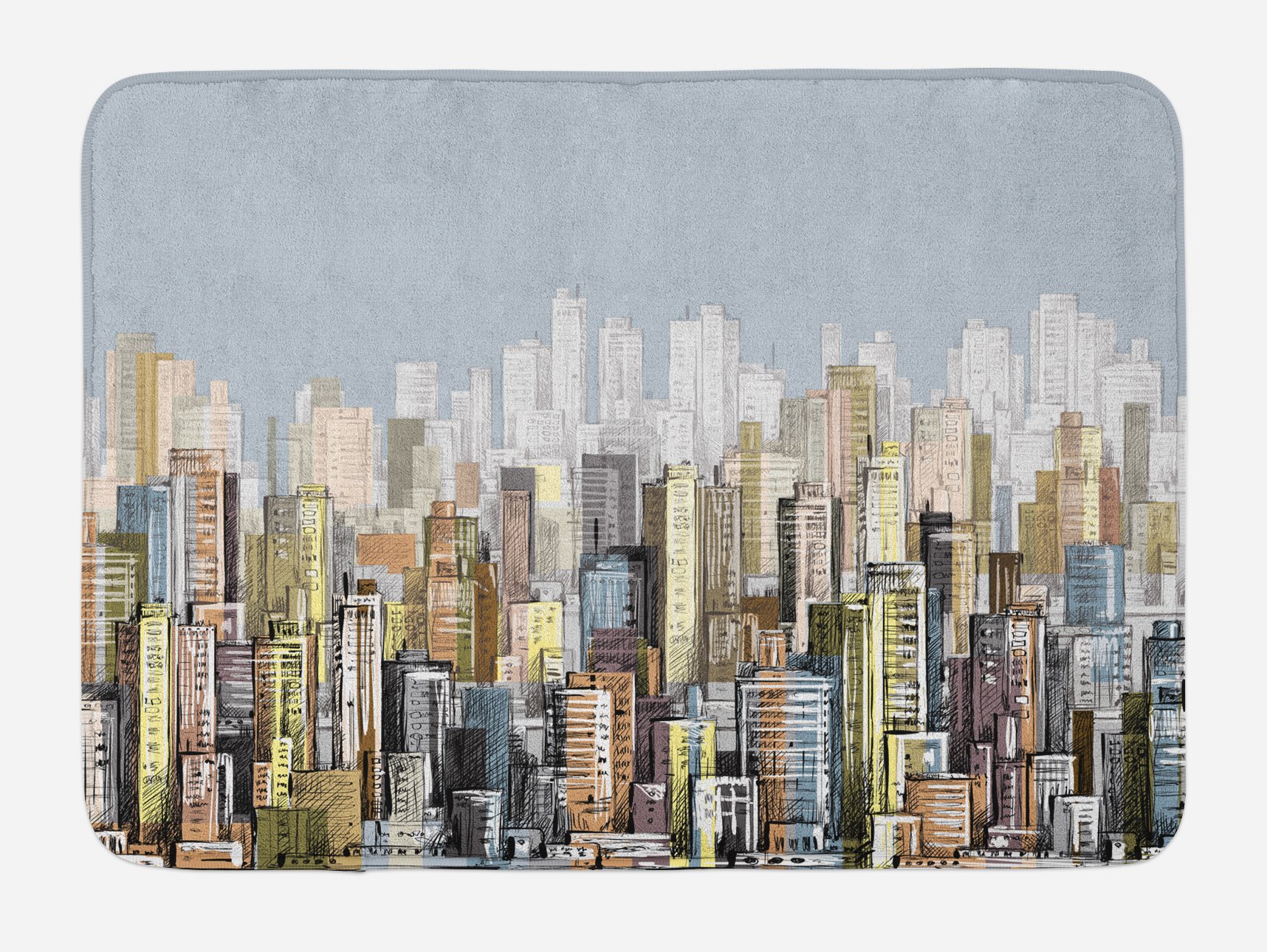 Ambesonne Modern City Bath Mat - Hand Drawn Urban Skyline Design with Non-Slip Backing, 30.2 x 20 Inch Plush Bathroom Rug, Multicolor - Perfect for Contemporary Apartments & Home Decor