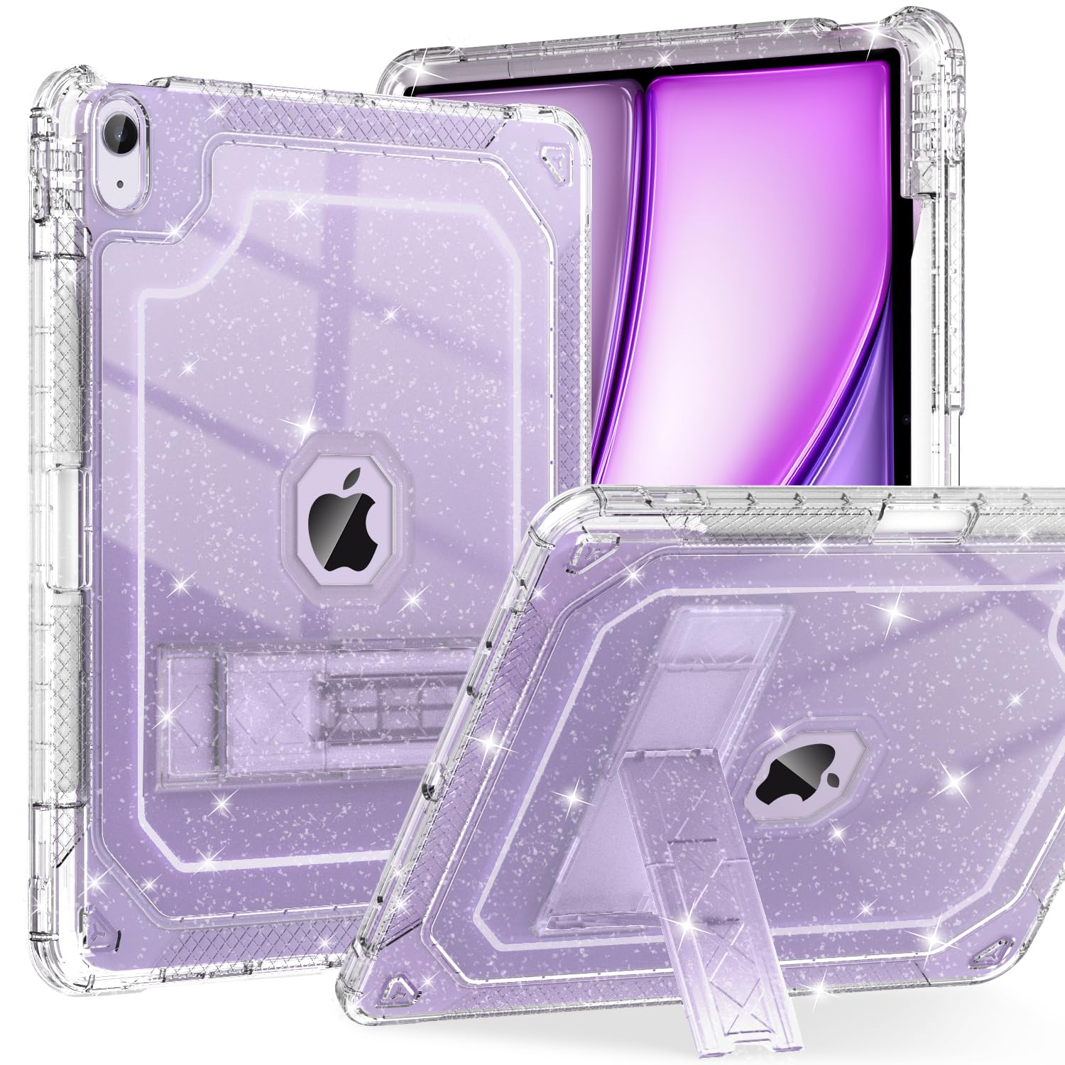 iPad Air M3 13 Inch Case 2025 & iPad Air M2 13-inch 6th Gen 2024 - Clear Glitter Slim Protective Cover with Pencil Holder, Shockproof Hard Case & Kickstand - Heavy Duty Protection for Kids, School, Travel & Daily Use