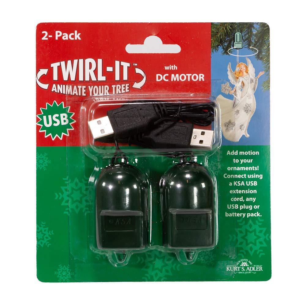 Kurt S. Adler USB 2 Pack Twirl-Its with DC Motor - Decorative Spinning Ornaments for Christmas Trees, Parties, and Home Decor