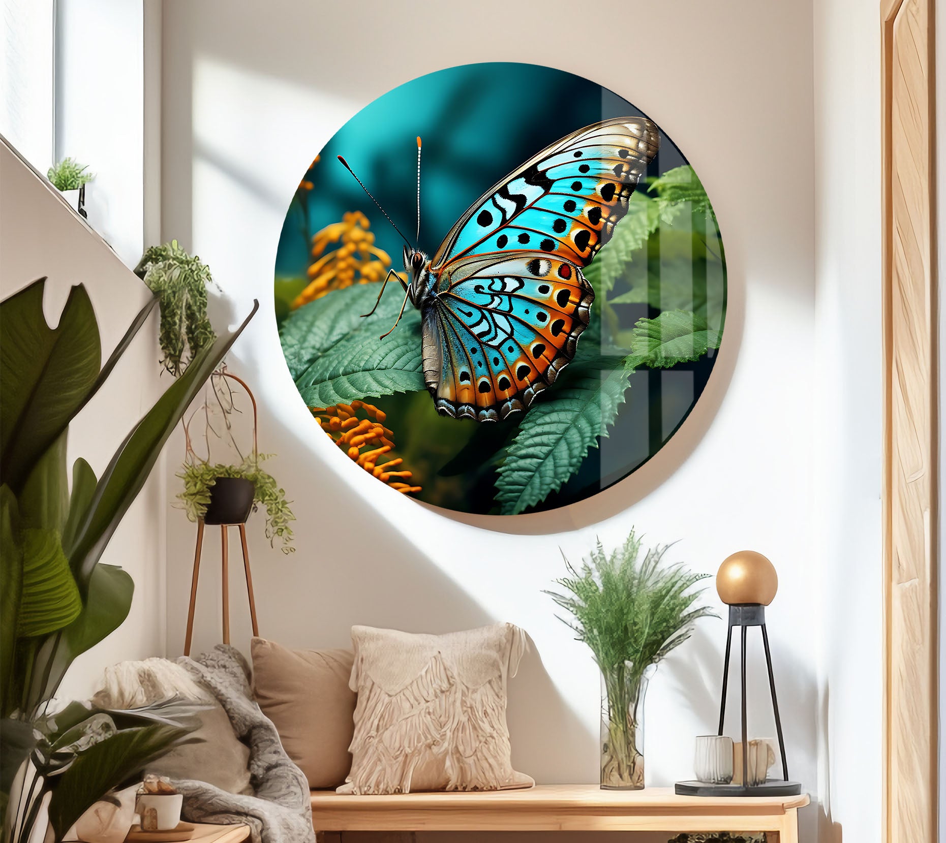 Blue Monarch Glass Wall Art - Vibrant Butterfly on Leaf Print | Elegant Home Decor for Living Room, Bedroom & Office | Perfect Gift for Nature Lovers