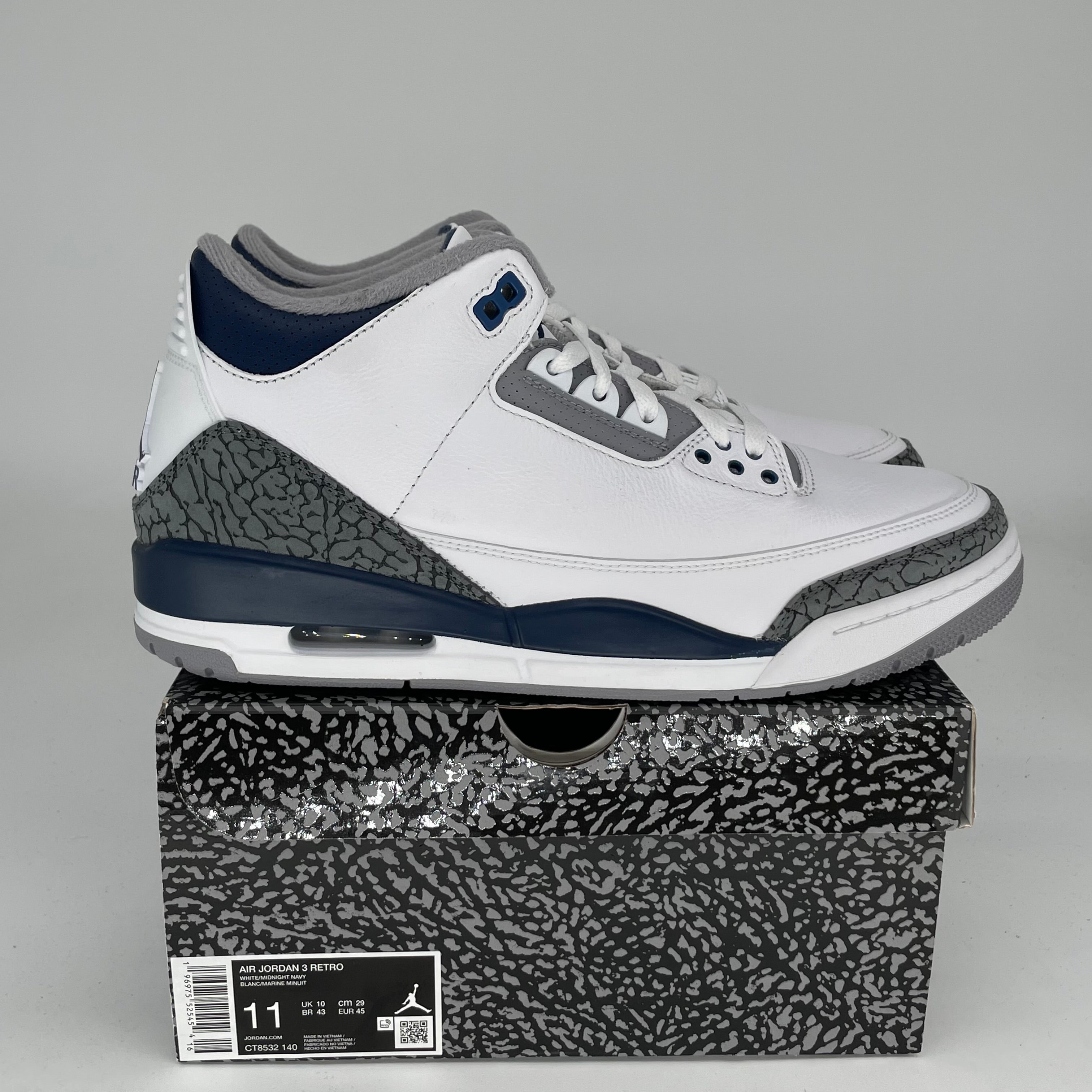 AIR JORDAN 3 Retro Midnight Navy Men's Basketball Shoes Size 11 - CT8532-140 | Authentic Sneakers for Streetwear, Sports & Casual Outfits