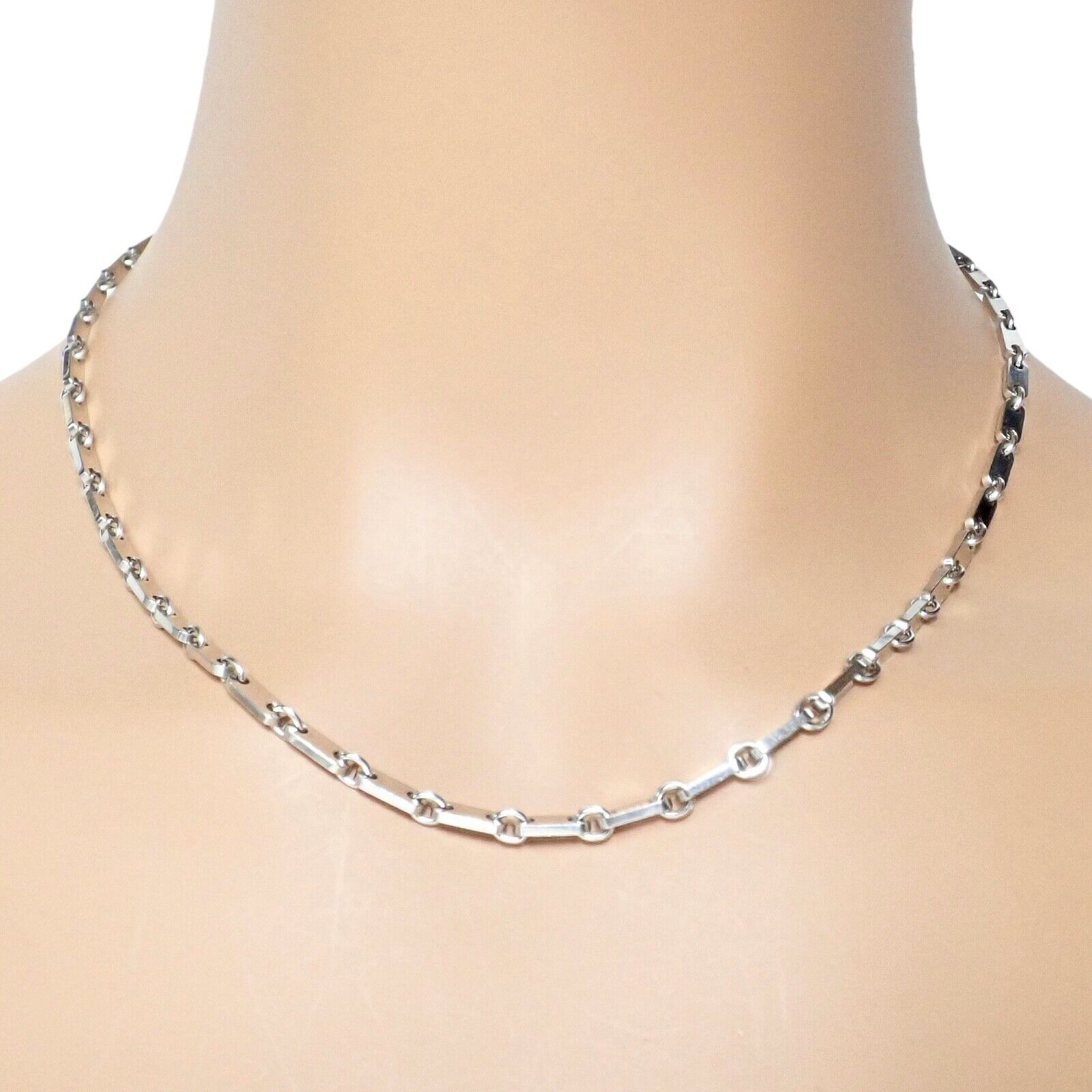 Authentic Cartier 18K White Gold Flat Link Necklace 17.75 Inches - Vintage 1998 Luxury Jewelry for Women, Perfect for Weddings, Anniversaries & Special Occasions