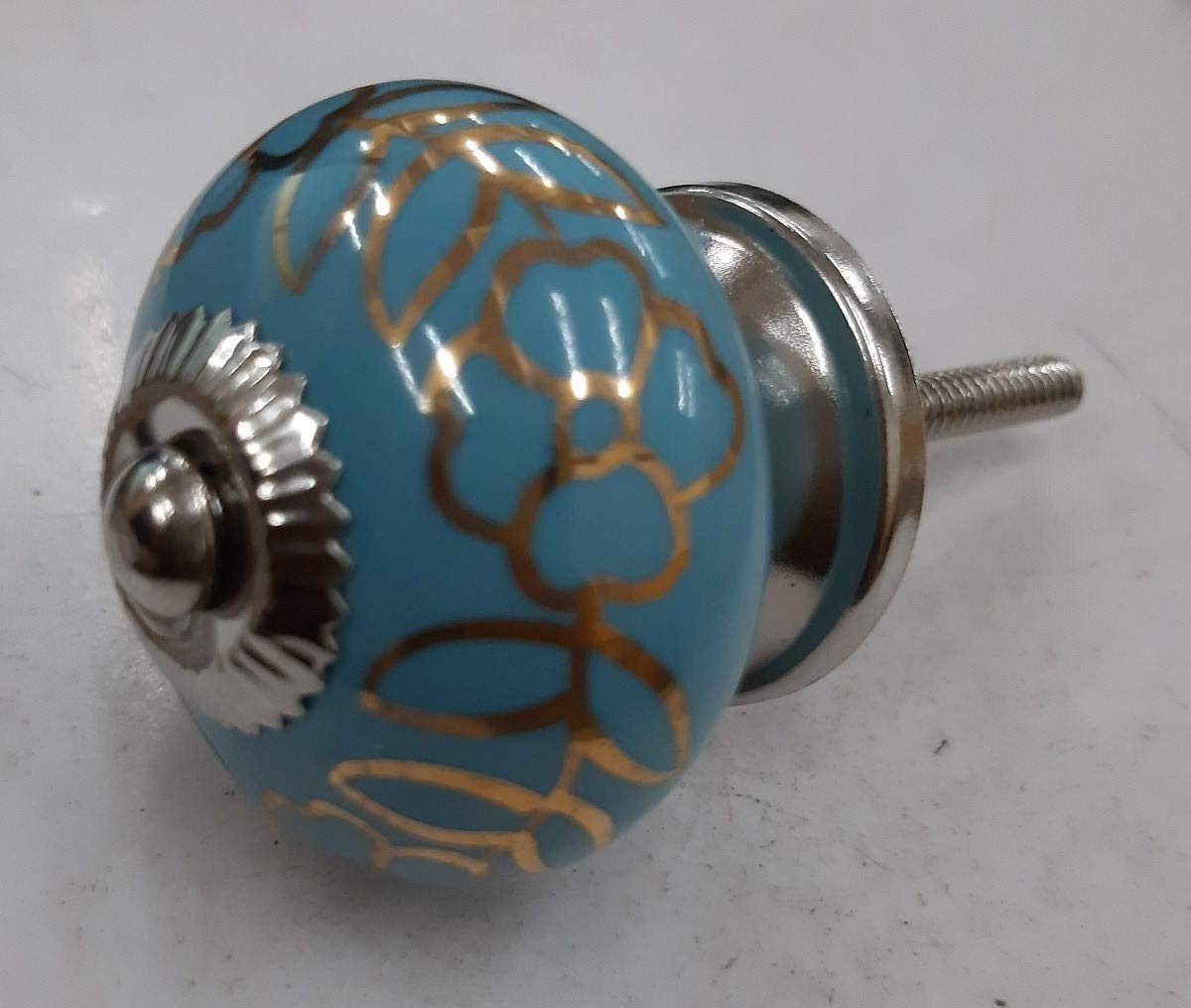 Turquoise & Gold Ceramic Cabinet Knobs - 1 Pack (1-4/7 Inch) - Vintage Drawer Pulls for Kitchen Cabinets, Dressers & Furniture - Perfect for Home Decor & DIY Upgrades