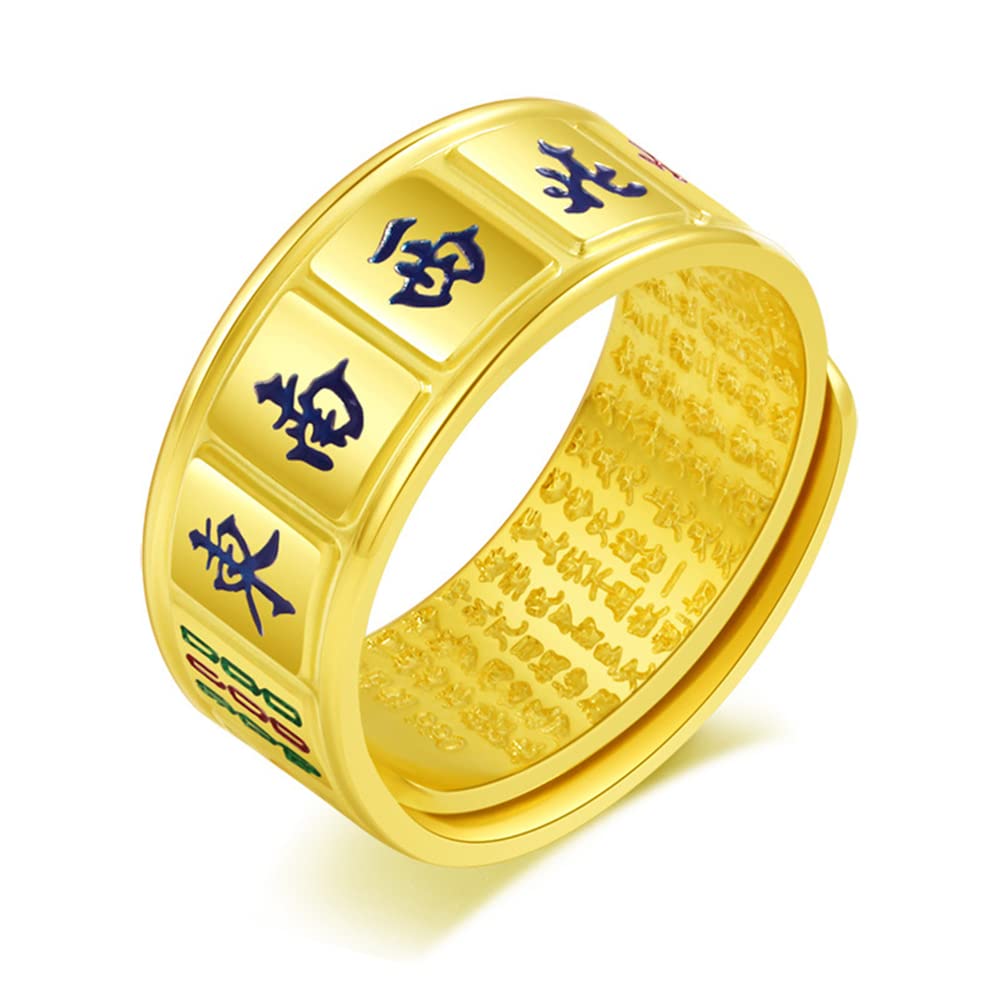 Adjustable Anxiety Relief Fidget Ring for Women & Men - Open Spinner Ring for Stress Relief, Titanium Steel Gold Plated, Lucky Mahjong Design - Perfect for Office, Travel & Daily Stress Management