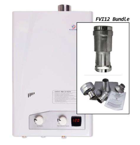 Eccotemp FVI12 NG 4.0 GPM Indoor Natural Gas Tankless Water Heater with Vertical Vent Bundle - Energy Efficient On-Demand Hot Water for Bathroom, Kitchen & Laundry