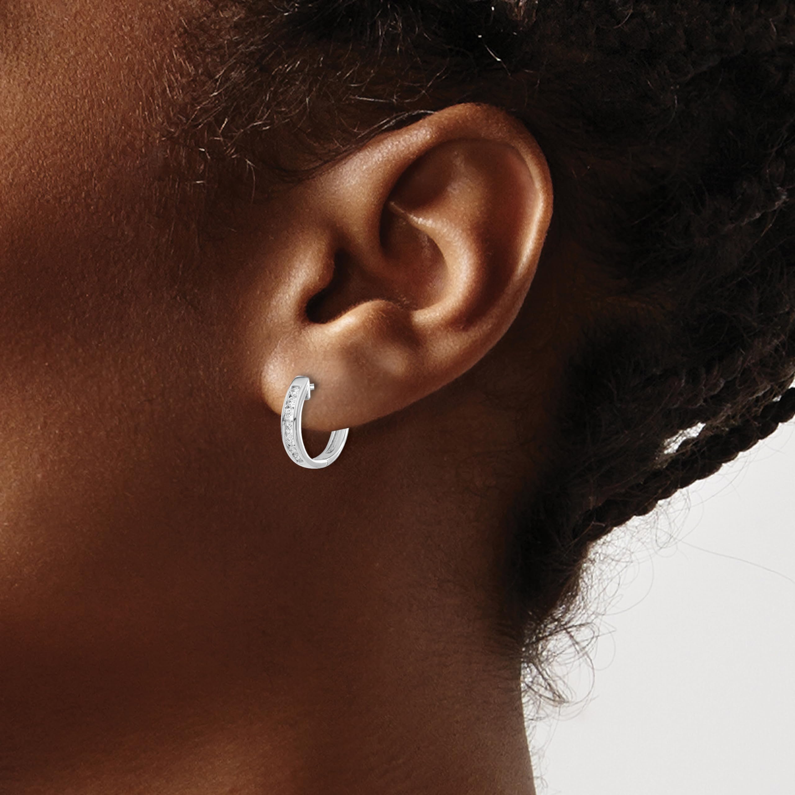 14K Solid White Gold Diamond Hinged Round Huggie Hoop Earrings for Women - Small Minimalist Everyday Stud Earrings for Work, Date Night & Special Occasions
