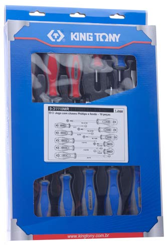 KING TONY 931110MR 10-Piece Screwdriver Set for Tool Trolley - Professional Grade Screwdrivers for Mechanics, DIY & Automotive Repair (Workshop, Garage, Home Use)