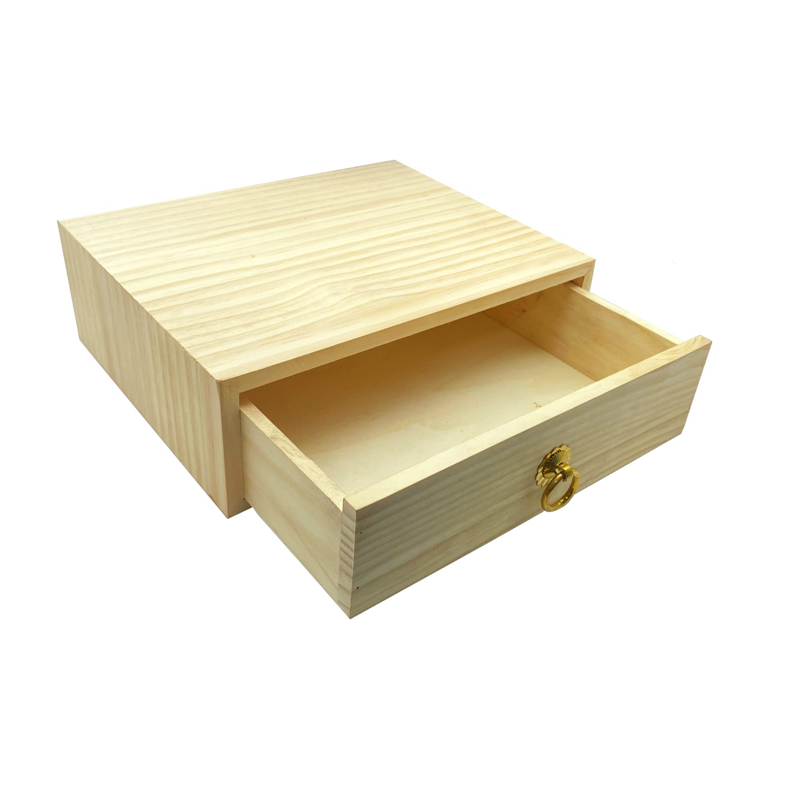 Natural Wooden Storage Box with Drawers - Wooden Desk Organizer & Jewelry Organizer with Metal Handle - Home Office & Craft Tabletop Storage Solution - Perfect for Organizing Stationery, Jewelry, Makeup & Small Accessories (1 Layer)