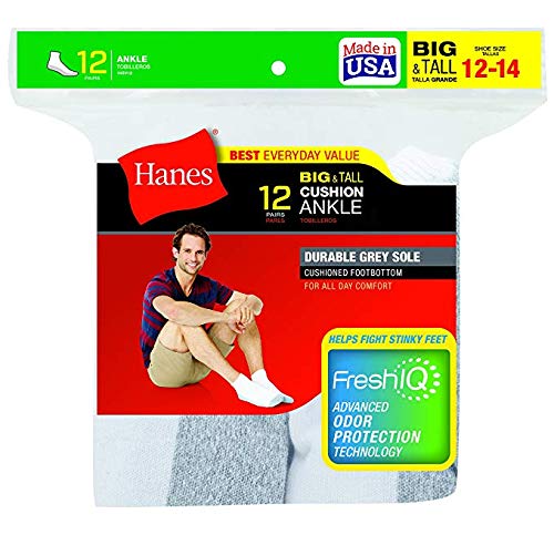 Hanes Men's Double Tough Ankle Socks 6-Pack - Durable Athletic Socks for Running, Gym & Everyday Wear - Moisture-Wicking & Cushioned Support for Comfort