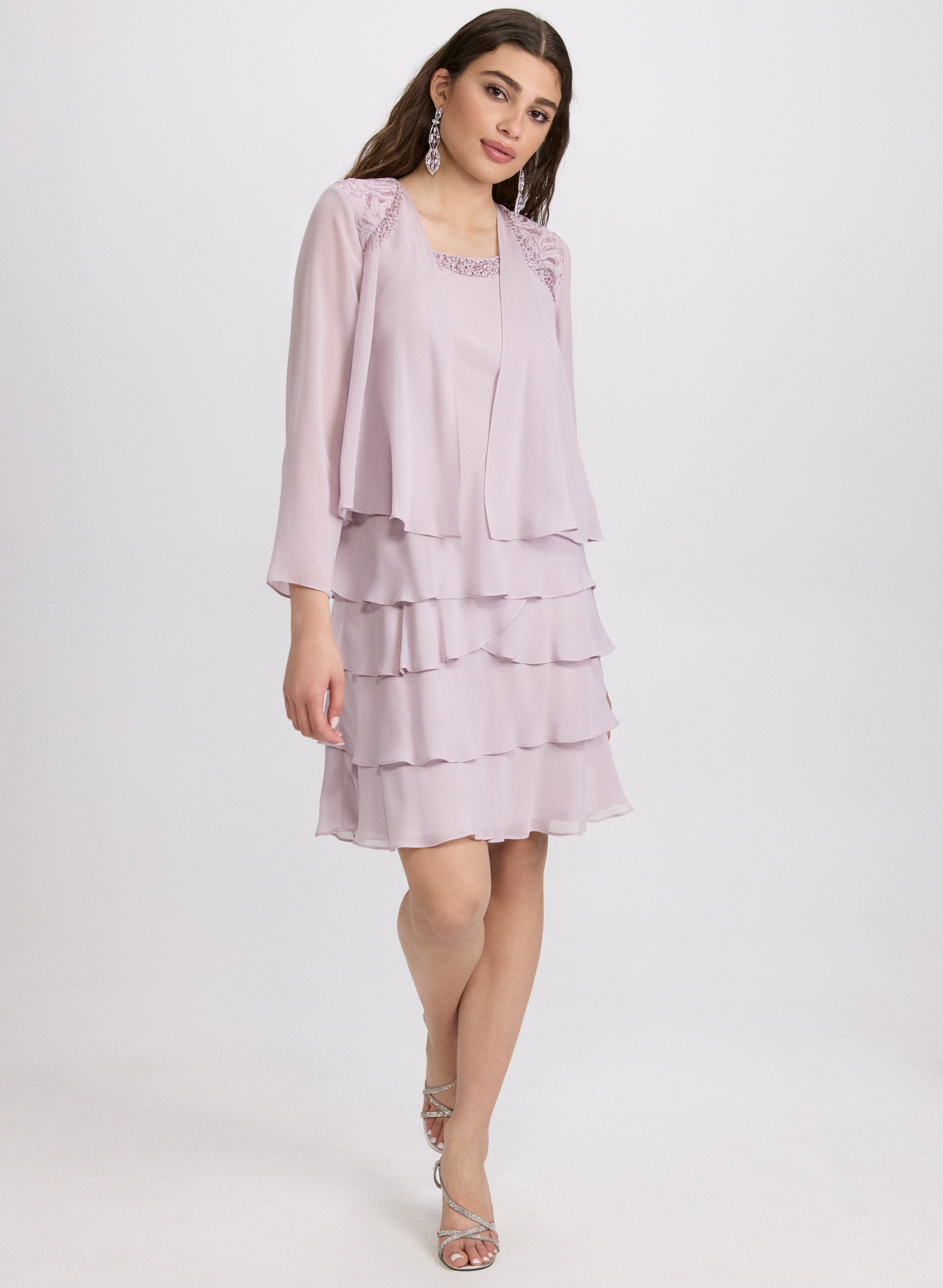 Embellished Jacket & Tiered Dress Set for Women | Elegant 2-Piece Outfit | Perfect for Weddings, Parties & Special Occasions