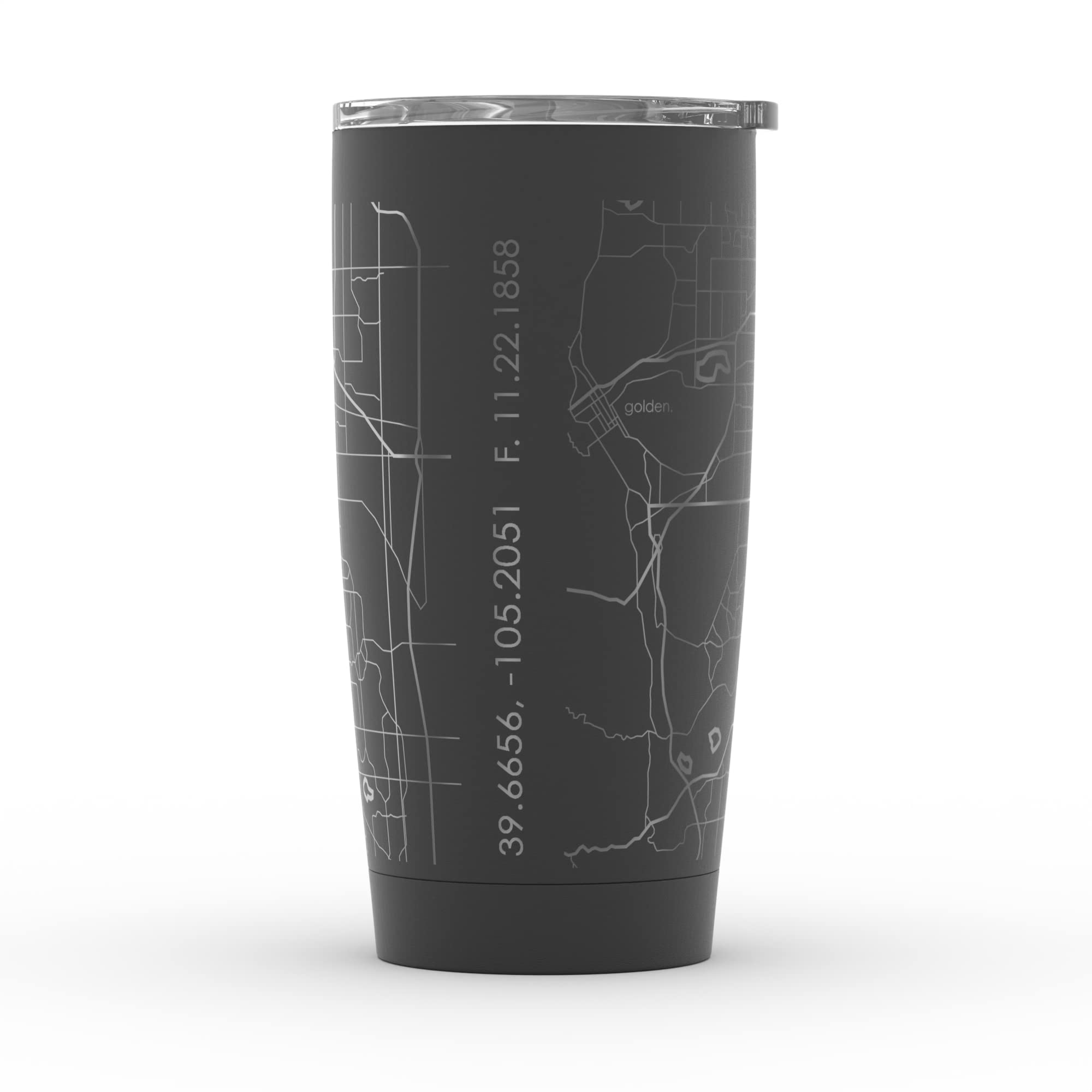 Engraved Denver Colorado Map Insulated Coffee Tumbler - 20oz Stainless Steel Travel Mug with Etched City Design (Black) - Perfect for Outdoor Adventures, Commuting & Office Use