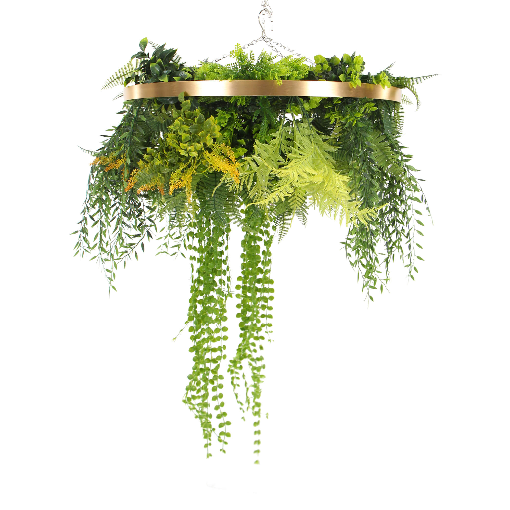 Artificial Gold Hanging Green Wall Disc - 60cm Decorative Faux Plant Panel for Indoor & Outdoor Home Decor | Perfect for Living Room, Bedroom, Balcony, and Office Spaces