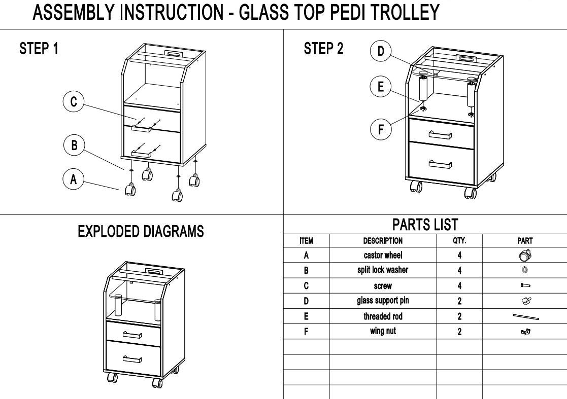 Professional Black Glass Glow Pedicure Trolley for Nail Salon - Portable Spa Pedicure Cart with Wheels for Manicure & Pedicure Services - Perfect for Salon, Spa & Beauty Professionals