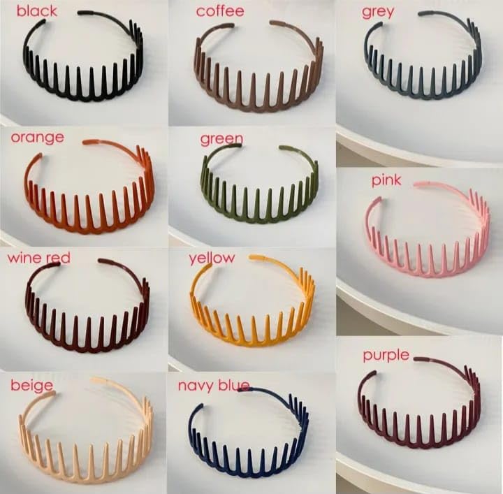 Non-Slip Resin Hair Hoop Matte Finish Teeth Comb Headband for Women & Girls - Shark Elastic Wavy Toothed Hairband, Zigzag Hair Clasp (3-Pack, Pink) - Perfect for Styling, Workouts & Everyday Wear