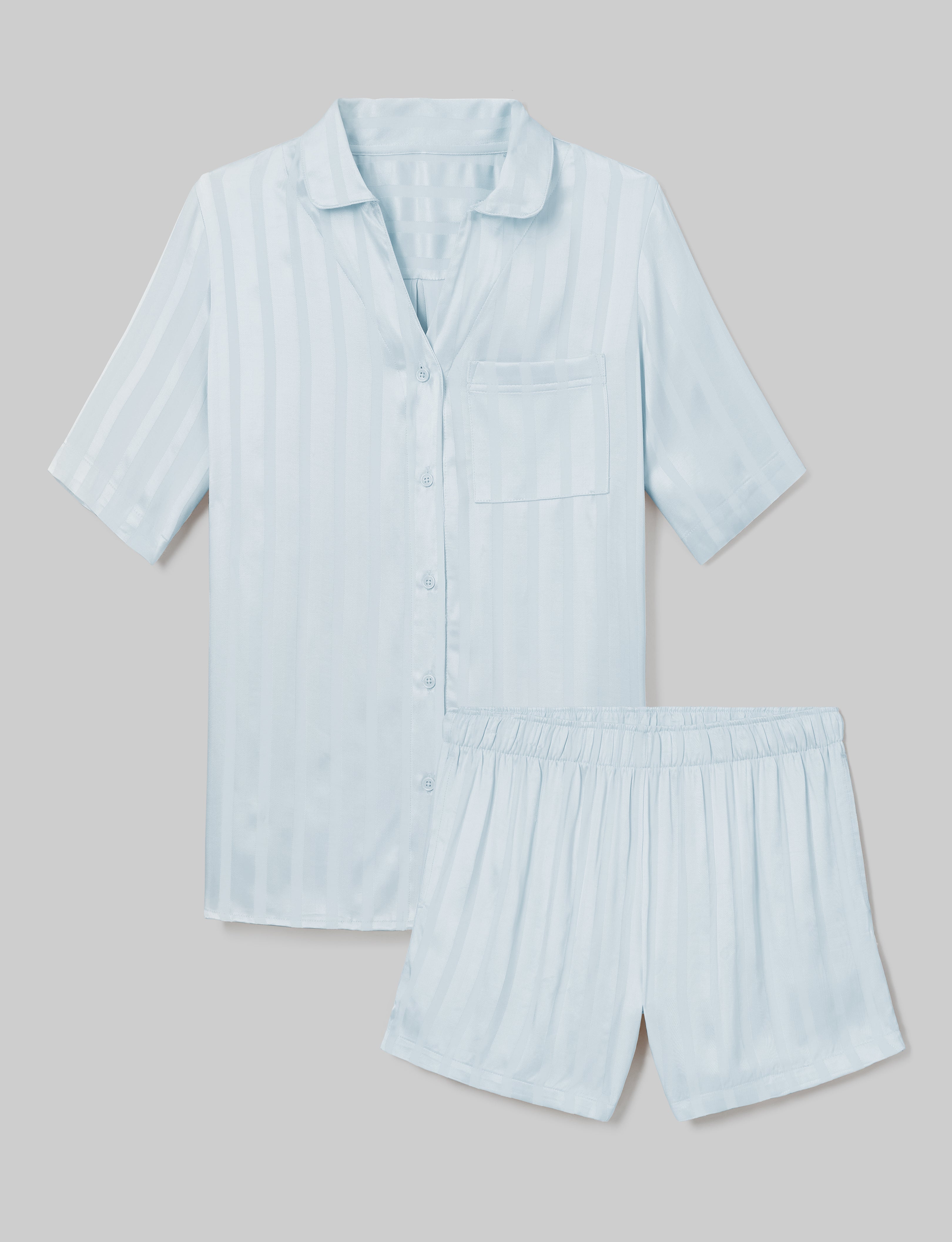 Women's Satin Jacquard Pajama Set - Soft Sleepwear Top & Shorts for Lounge & Vacation | Perfect for Nightwear, Spa Days & Relaxing at Home