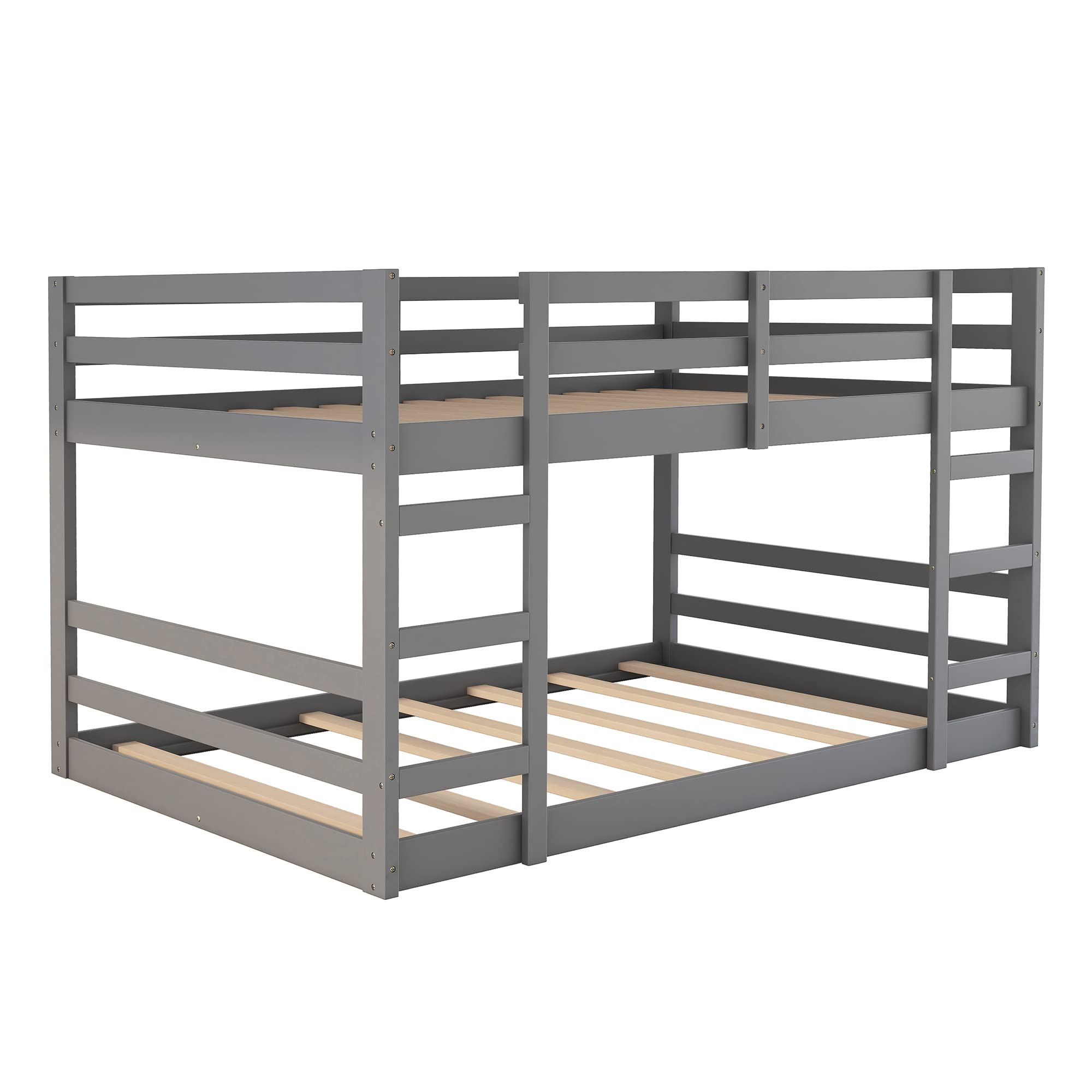 **CITYLIGHT Low Bunk Beds Full Over Full, Sturdy Wooden Bunk Bed for Kids & Teens, Twin Bunk Bed with 2 Ladders for Boys & Girls Bedroom, Dormitory, Space-Saving (Full Size, Grey) – Perfect for Small Rooms, Shared Kids' Bedrooms & College Dorms**