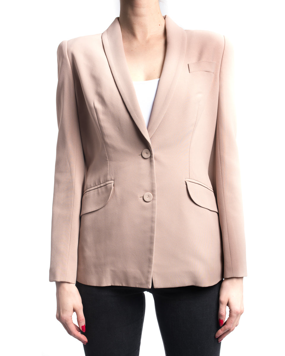 Alexander McQueen Women's Blush Nude Blazer Jacket - Elegant Tailored Slim Fit Single-Breasted Coat for Office, Wedding & Formal Events