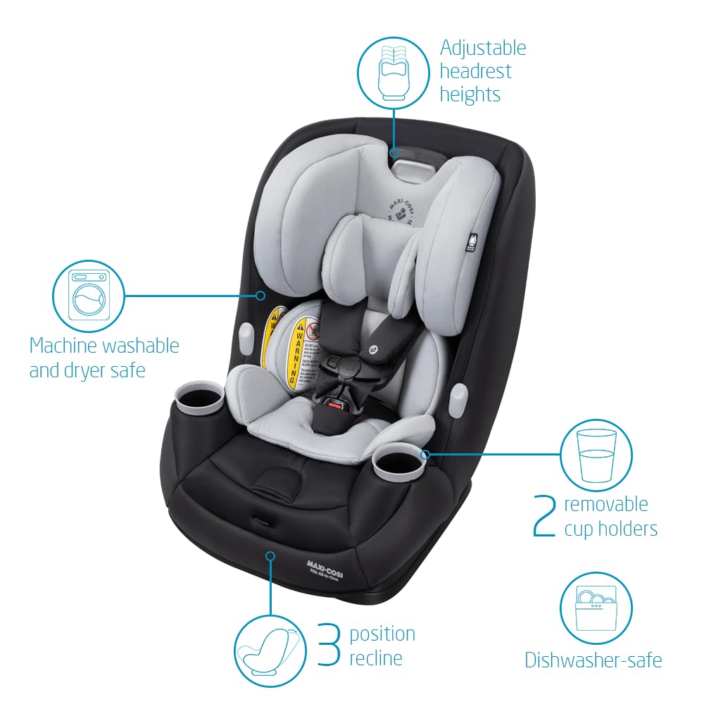 Maxi-Cosi Pria All-in-One Convertible Car Seat for Infants & Toddlers (4-100 lbs) - Rear & Forward Facing with Booster Mode - After Dark Edition | Safe for Travel, School Drop-offs & Family Road Trips