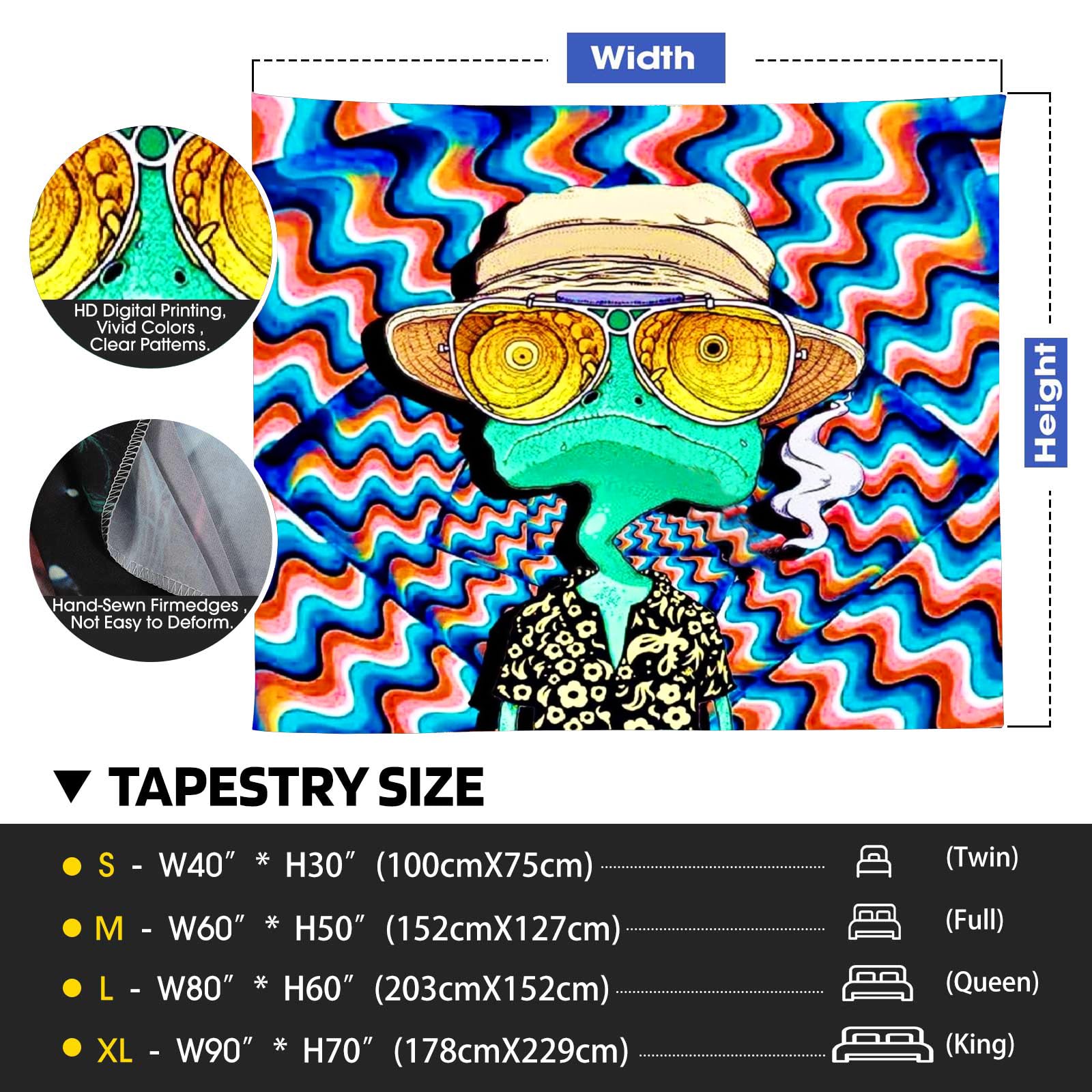 ADDWel Blacklight Frog Tapestry - Glow in The Dark UV Reactive Wall Hanging for Bedroom, Dorm & Living Room | Hippie Alien Design for Black Light Parties & Psychedelic Decor
