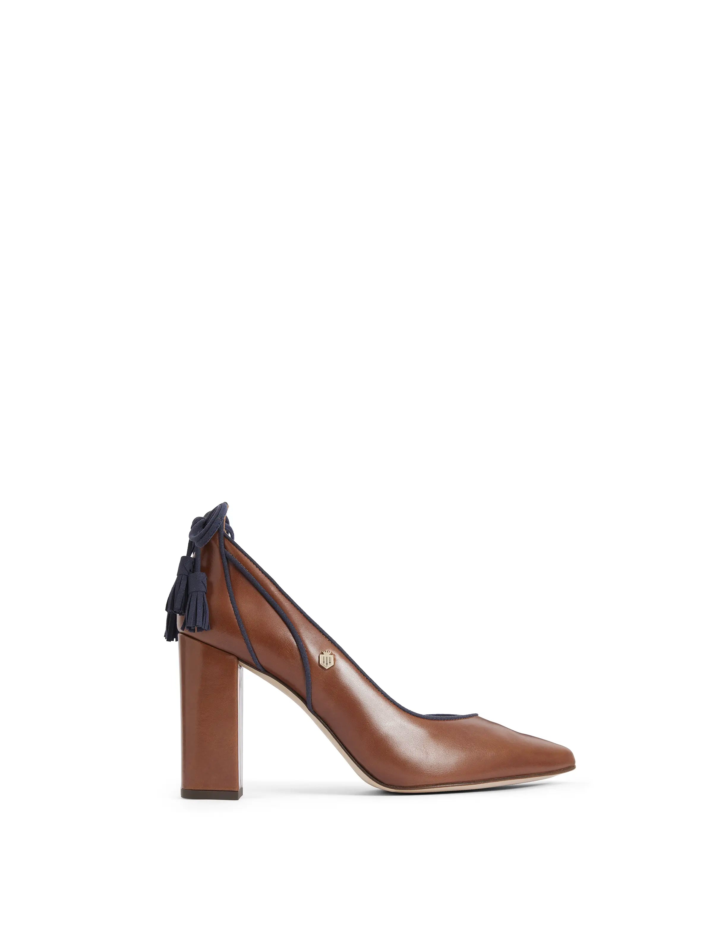 Newbury Heel Dark Tan Leather Women's Dress Shoes - Elegant High Heels for Office, Party & Special Occasions