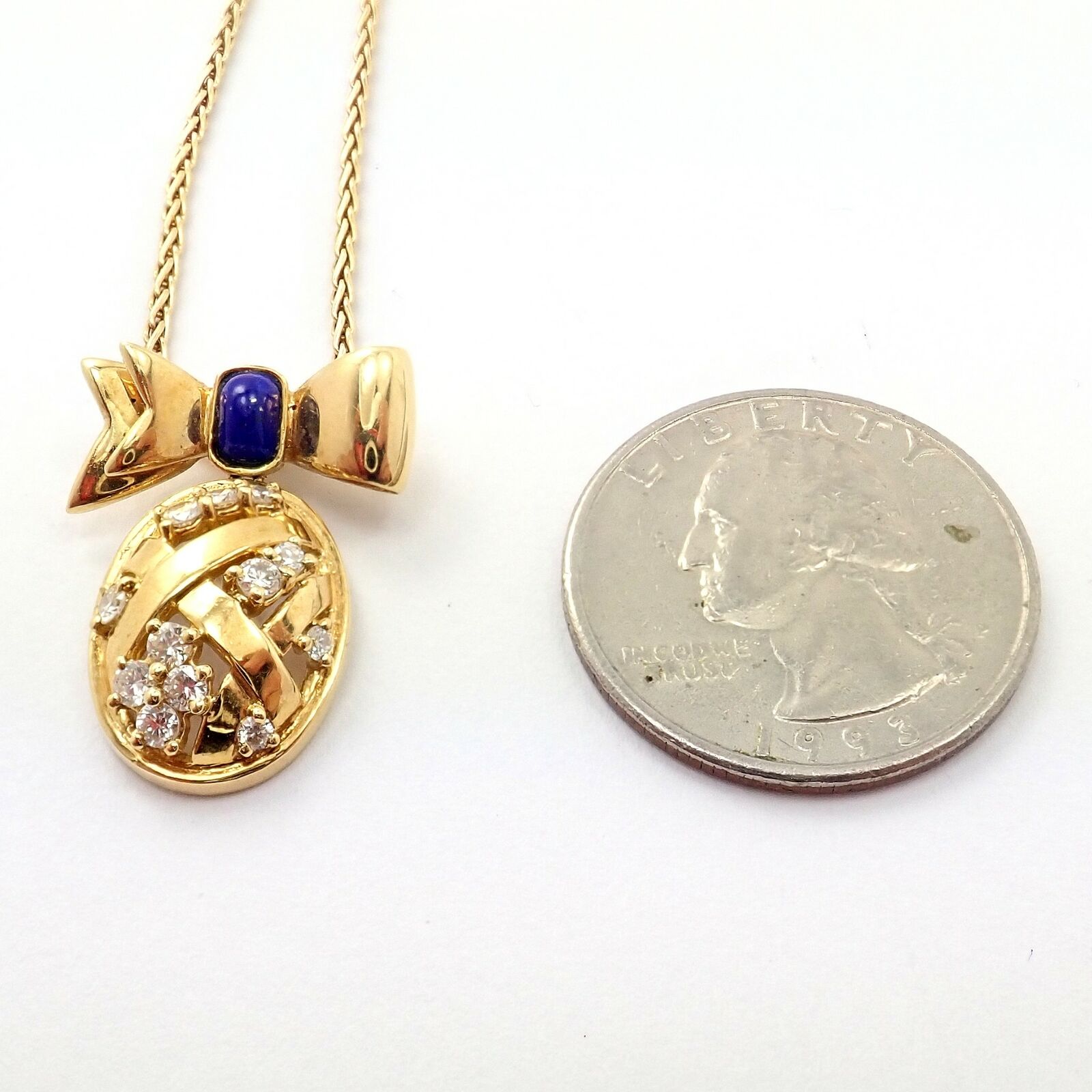 Authentic Christian Dior 18k Yellow Gold Lapis Diamond Egg Pendant Necklace - Luxury Jewelry Gift for Women, Perfect for Weddings & Special Occasions
