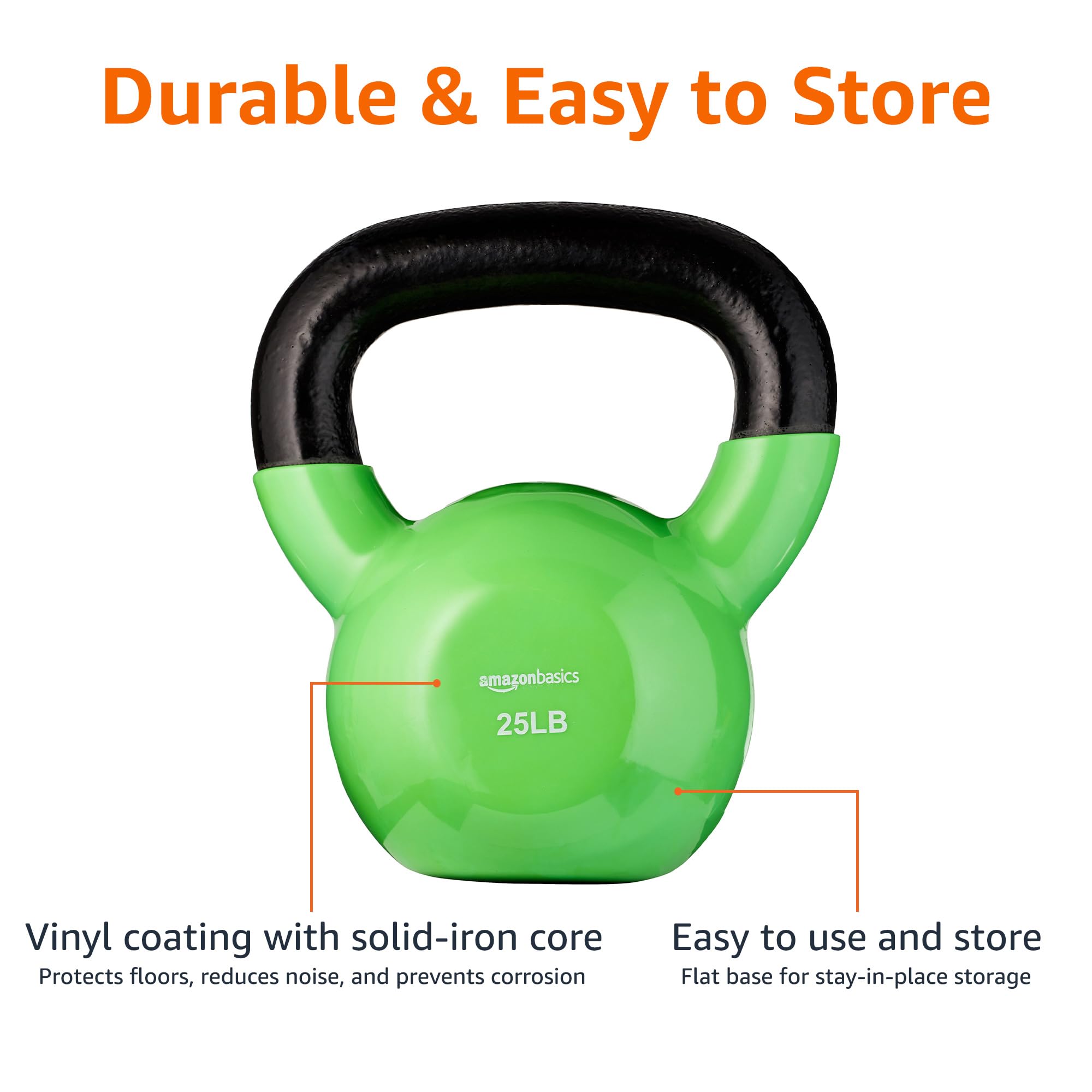 Amazon Basics Vinyl Coated Cast Iron Kettlebell - 5-50 lbs Home Gym Equipment for Strength Training, CrossFit & Weightlifting - Durable Fitness Weights for Men & Women