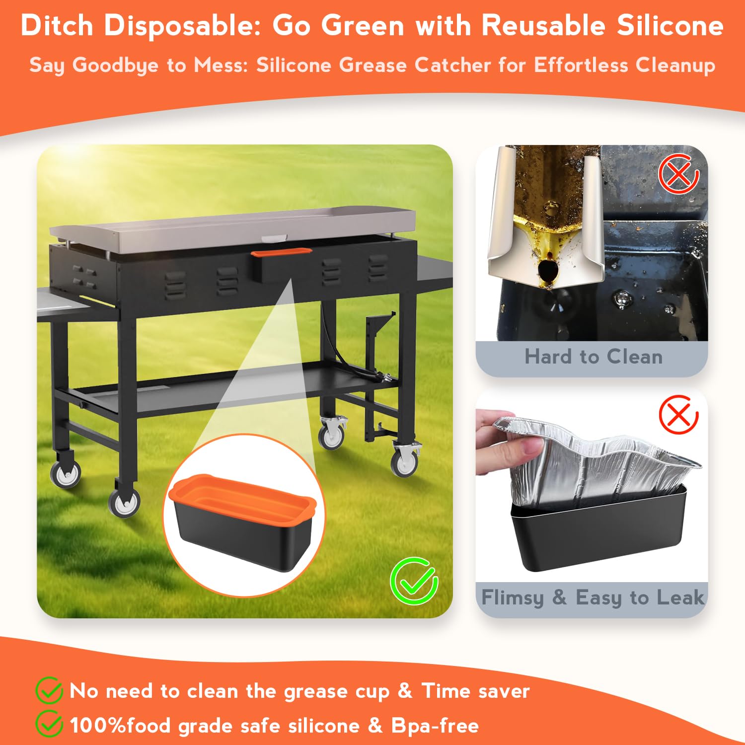 **2 Pack Reusable Silicone Grease Cup Liners for Blackstone Griddles (36, 28, 22, 17 Inch) – Durable Oil Catcher & Drip Pan Accessories for Outdoor BBQ, Camping & Backyard Grilling**