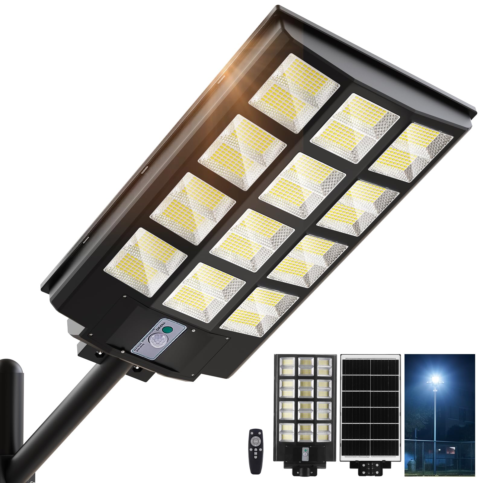 6000W Solar Street Lights Outdoor - Waterproof Motion Sensor LED Flood Light for Parking Lots, Driveways, Gardens & Pathways (Solar Powered, Energy Efficient)