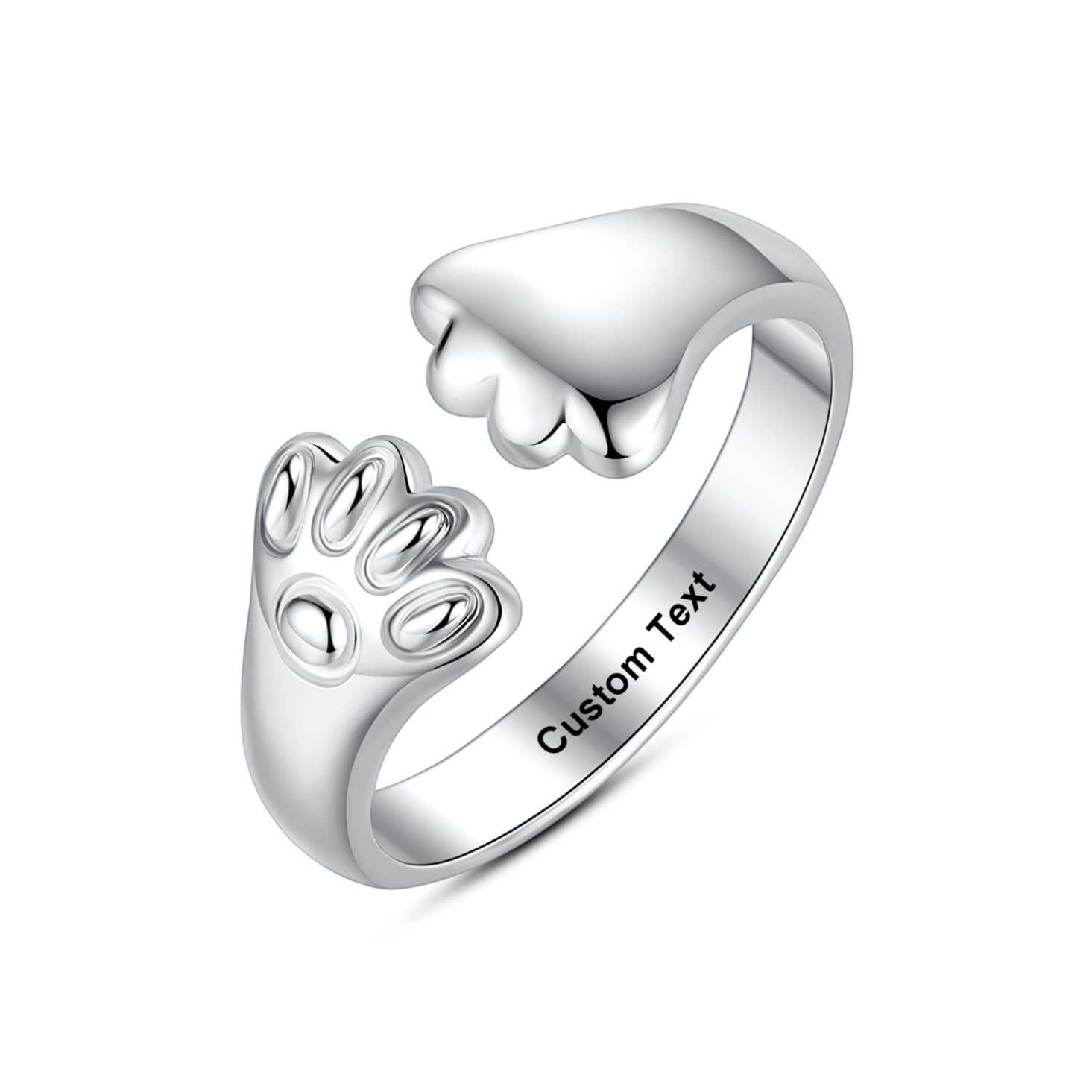 Custom Engraved Sterling Silver Cat Ring - Personalized Name Pet Memorial Gift for Women, Mom, Lovers - Adjustable Animal Paw Print Ring for Teen Girls | Perfect for Gifts, Anniversaries & Pet Remembrance